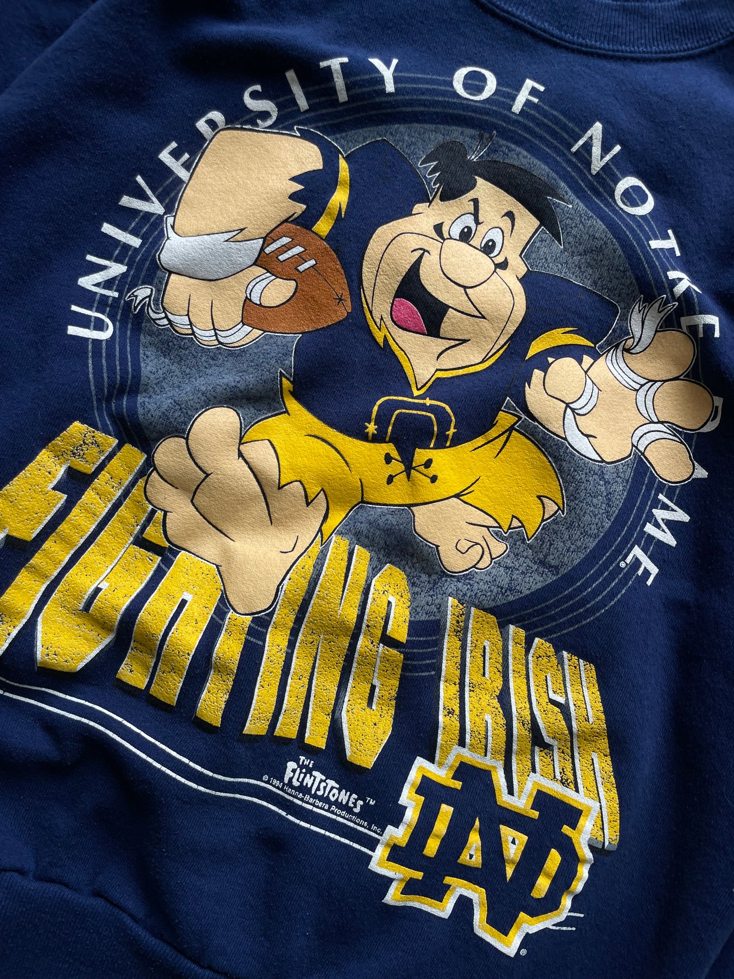 Vintage Notre Dame The Flintstones Football Crewneck Large