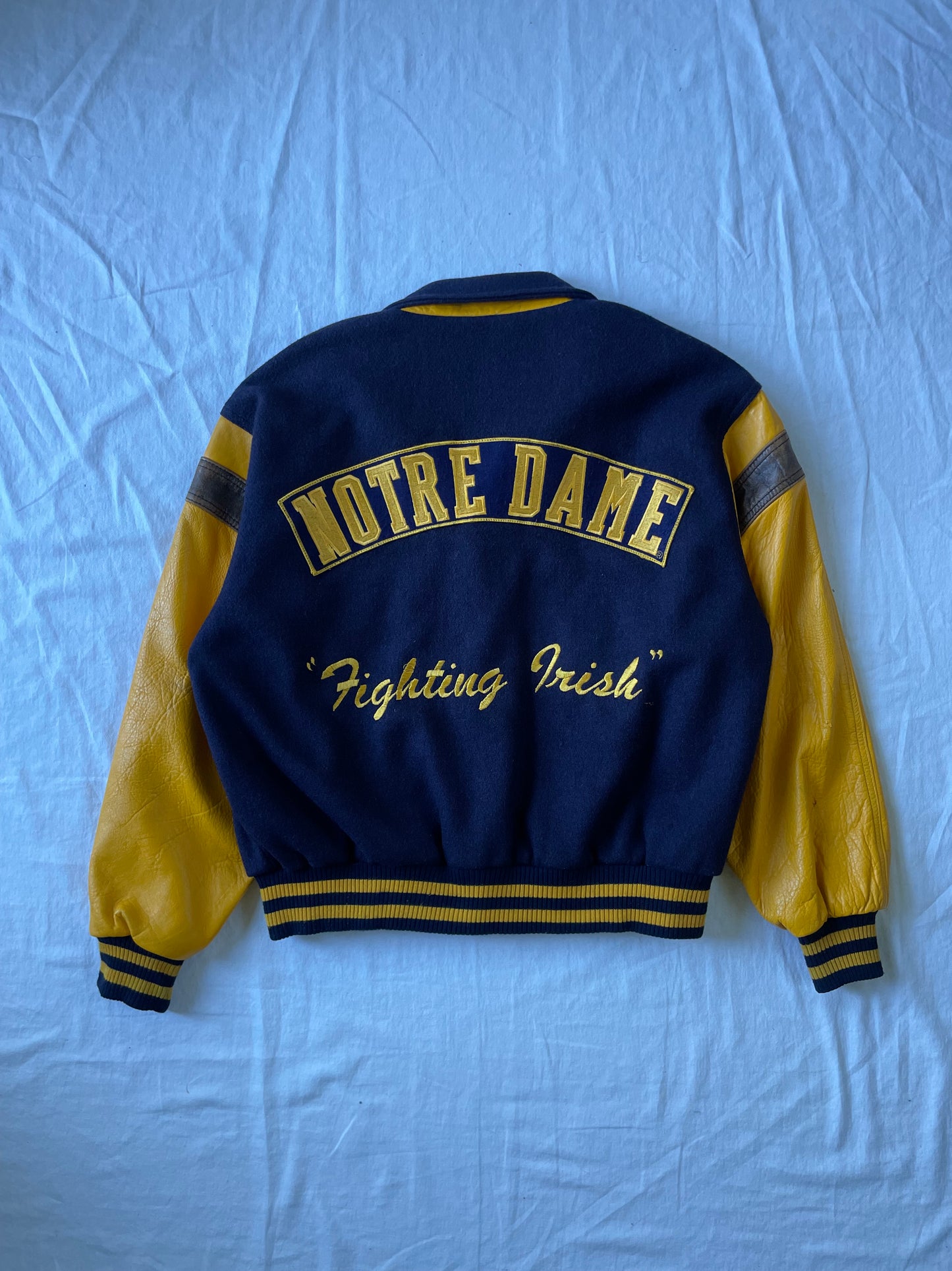 Vintage Notre Dame Leather and Wool Bomber Jacket Large