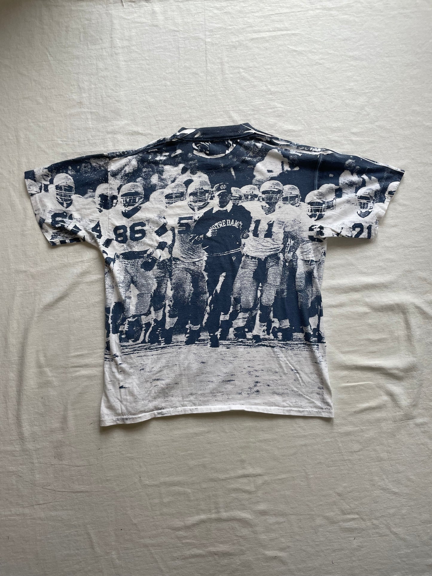 Vintage Notre Dame Football Lou Holtz All Over Print Tee Large