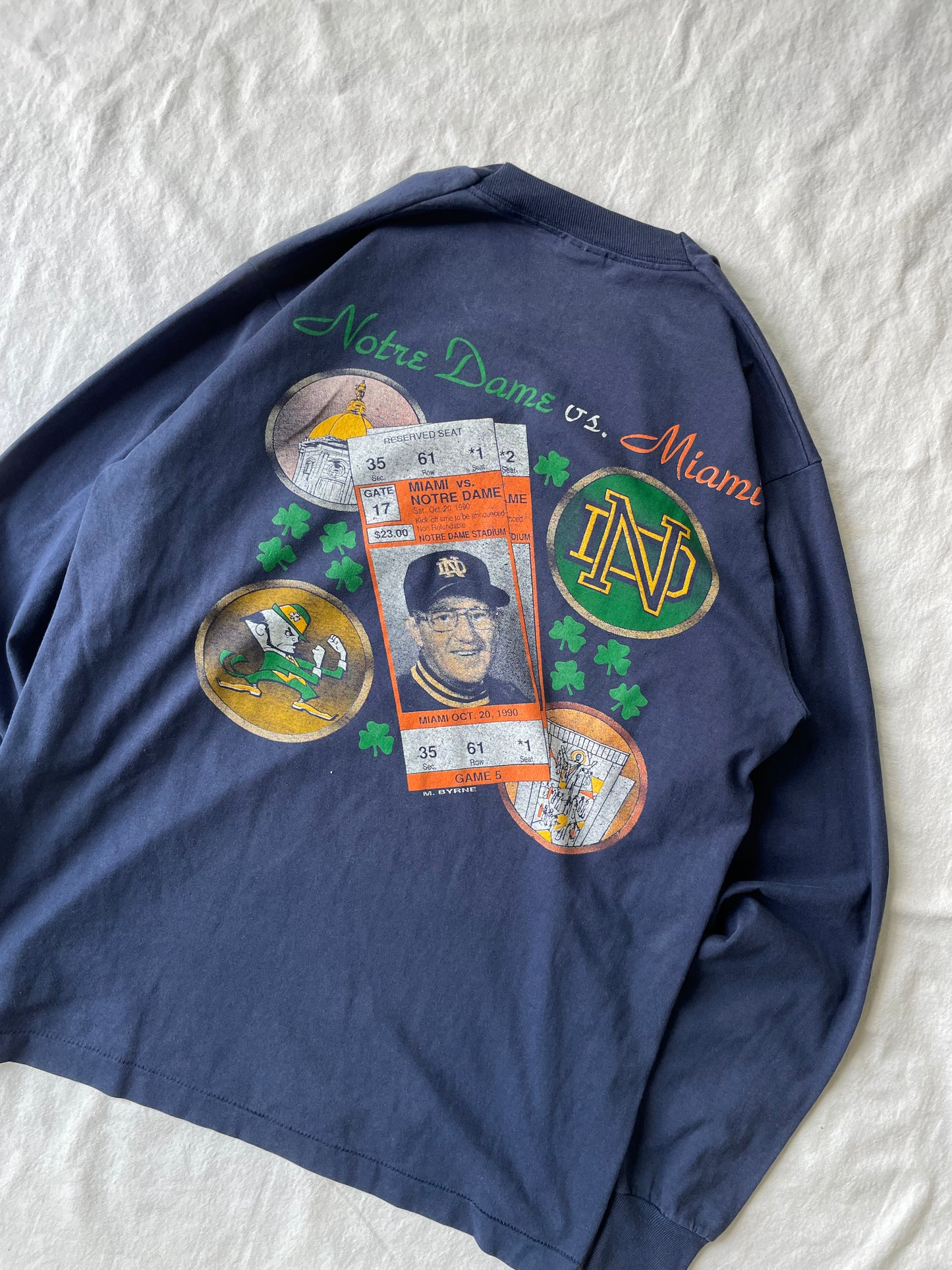 Vintage 1990 Notre Dame vs. Miami Long Sleeve Large/XLarge