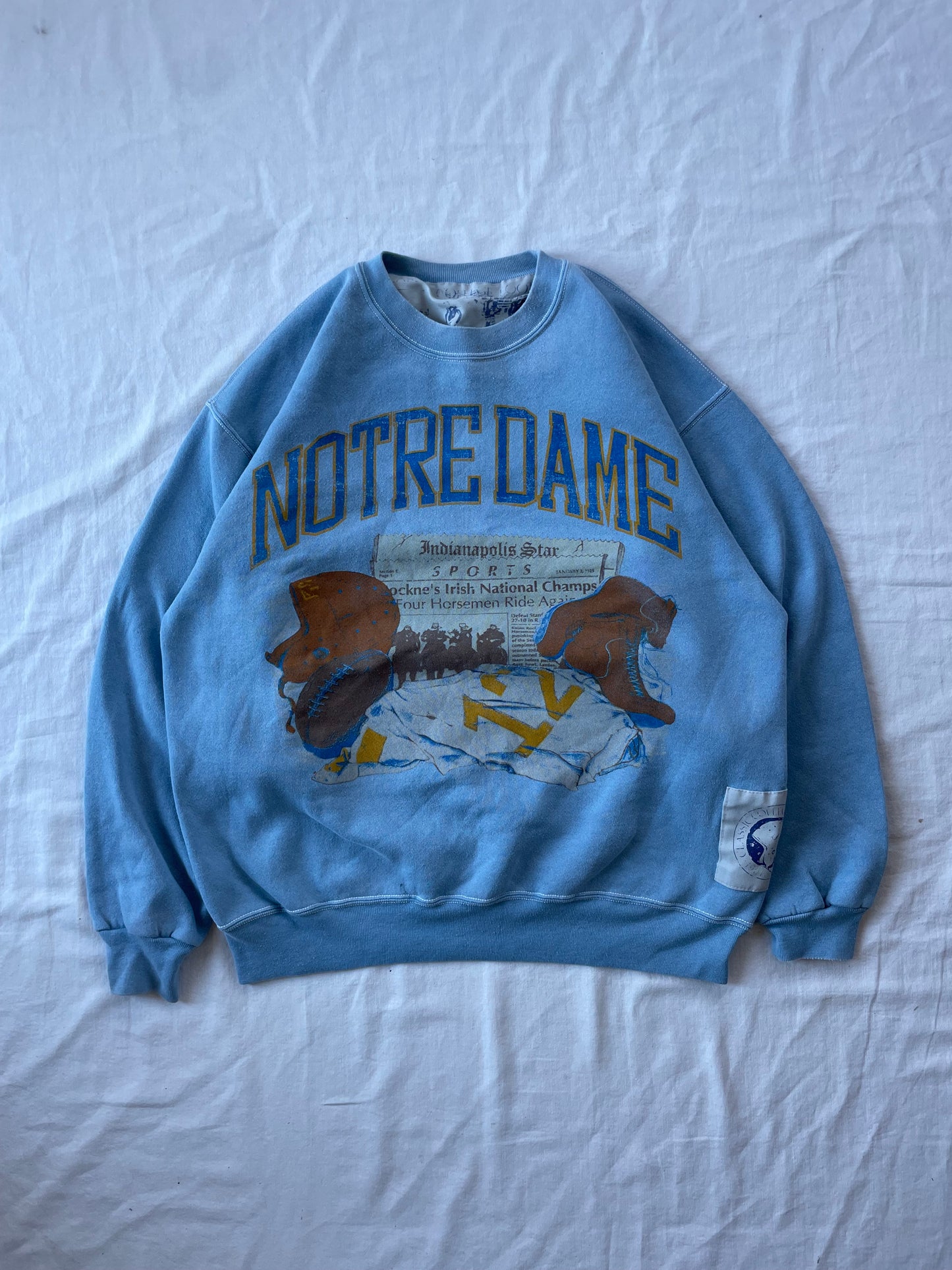 Vintage Notre Dame Light Blue Football Crewneck XLarge