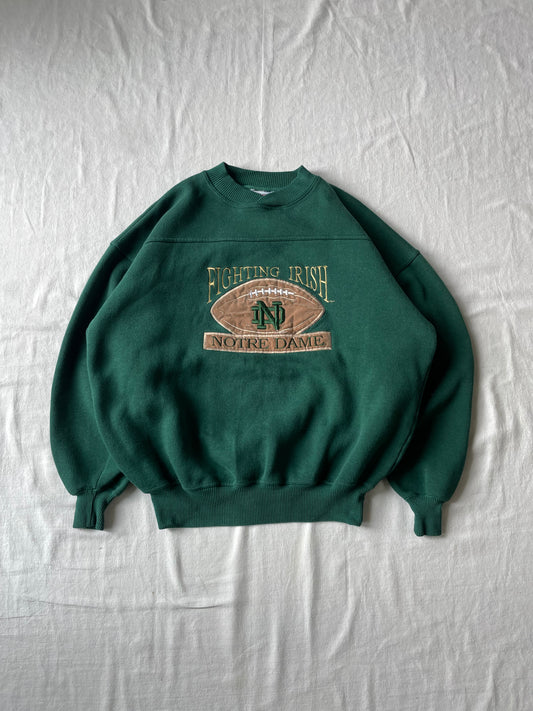 Vintage Notre Dame Green Football Crewneck Large