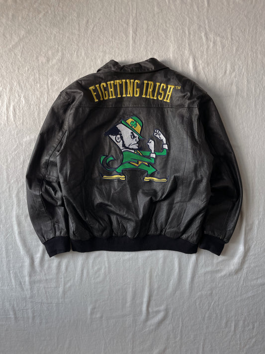 Vintage Notre Dame Black Leather Jacket XLarge