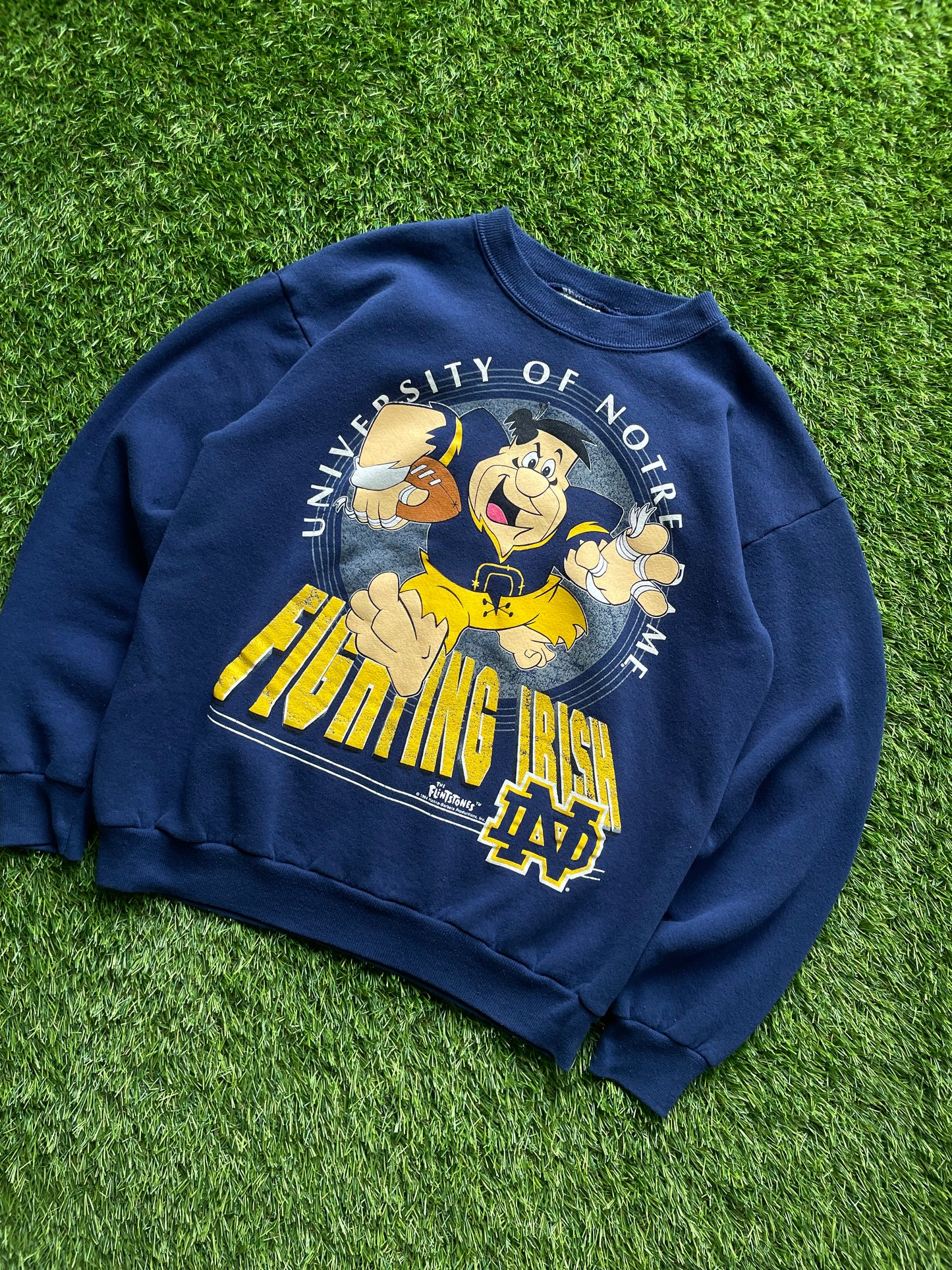 Vintage Notre Dame The Flintstones Football Crewneck Large