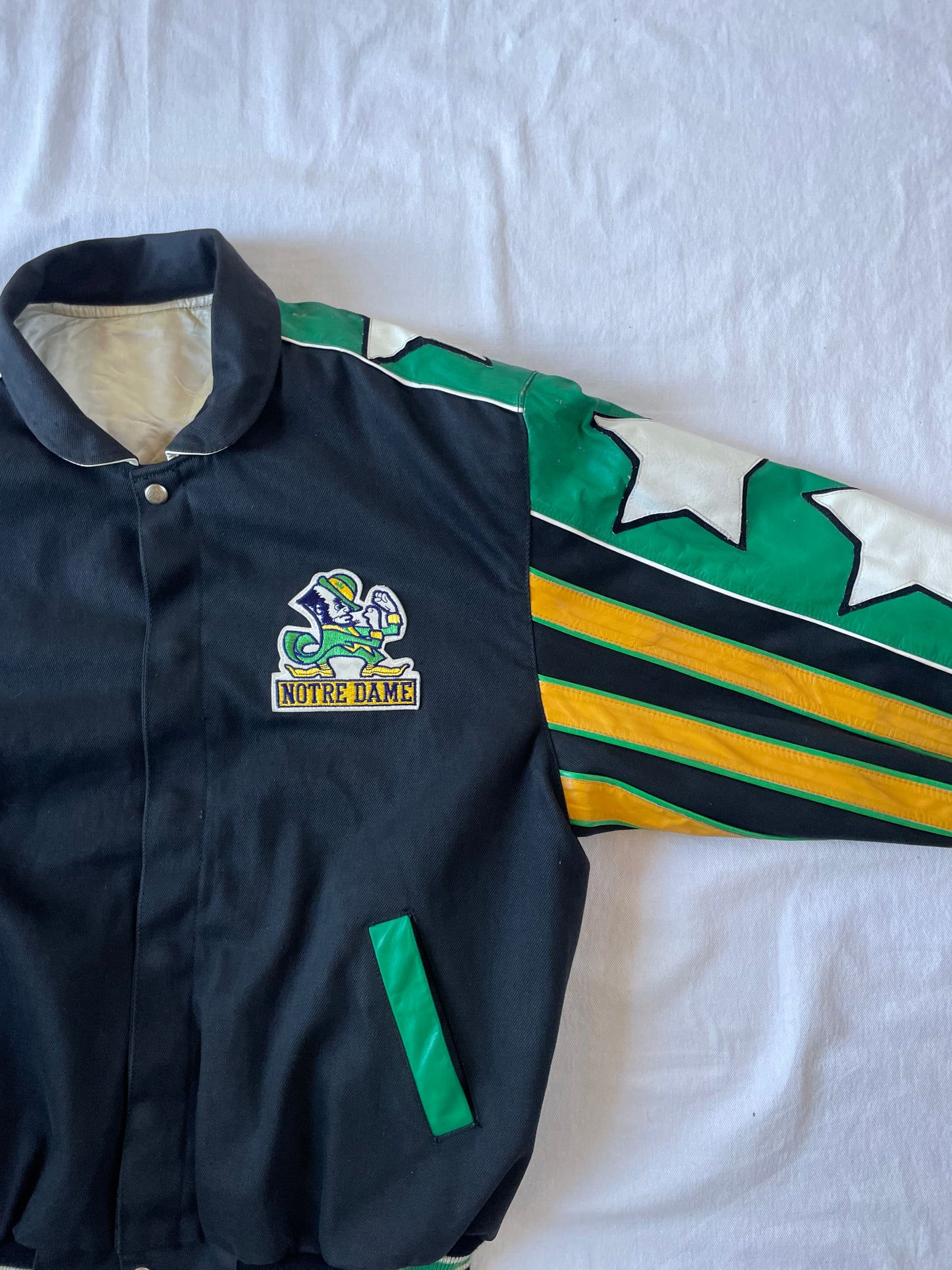 Vintage Notre Dame Jeff Hamilton Leather Stars Jacket XLarge