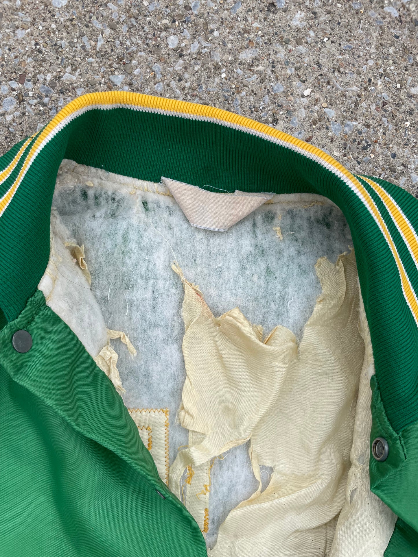 Vintage Notre Dame Go Irish Green Satin Distressed Jacket Medium