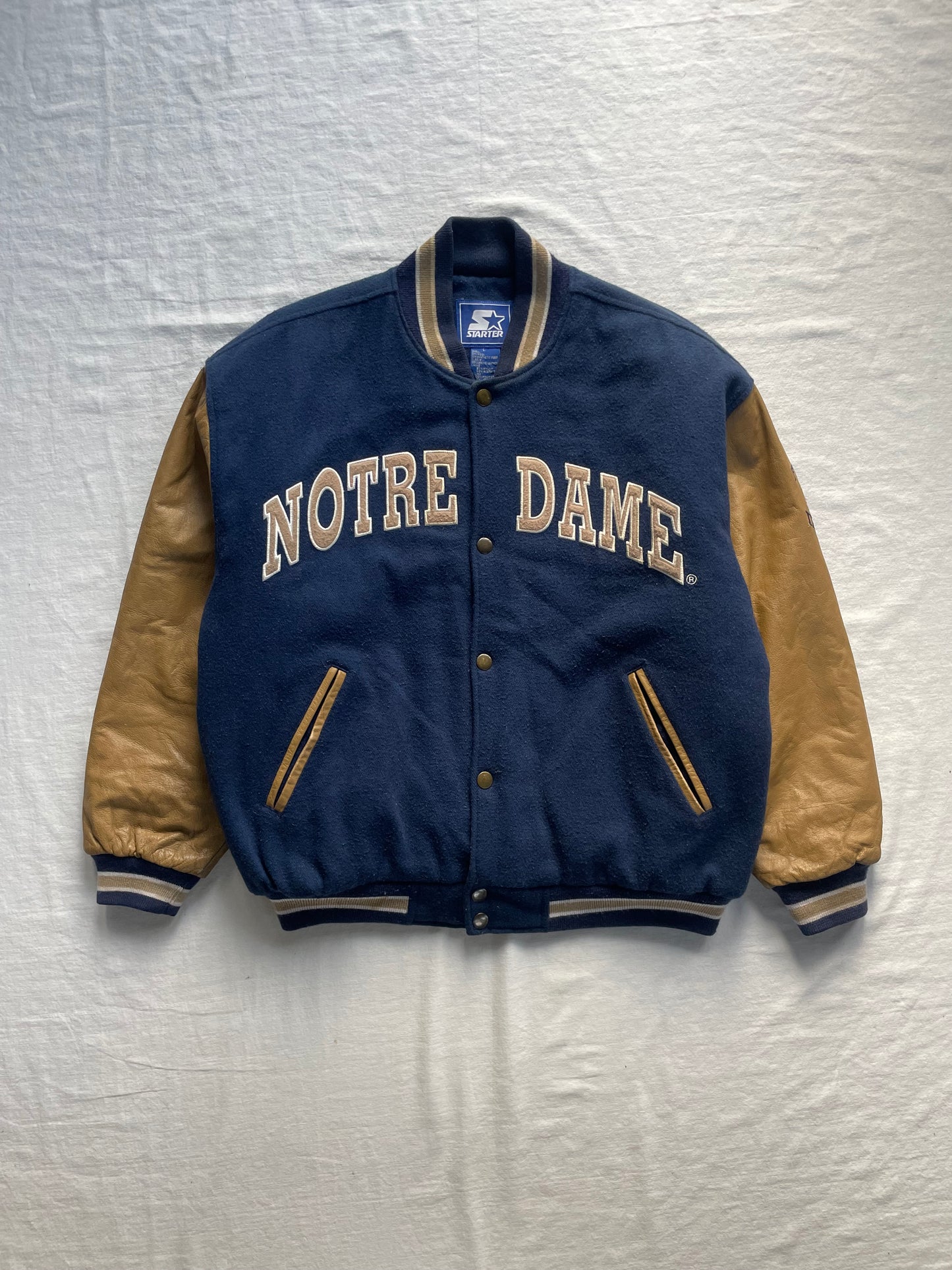 Vintage Notre Dame Leather and Wool Varsity Jacket Large