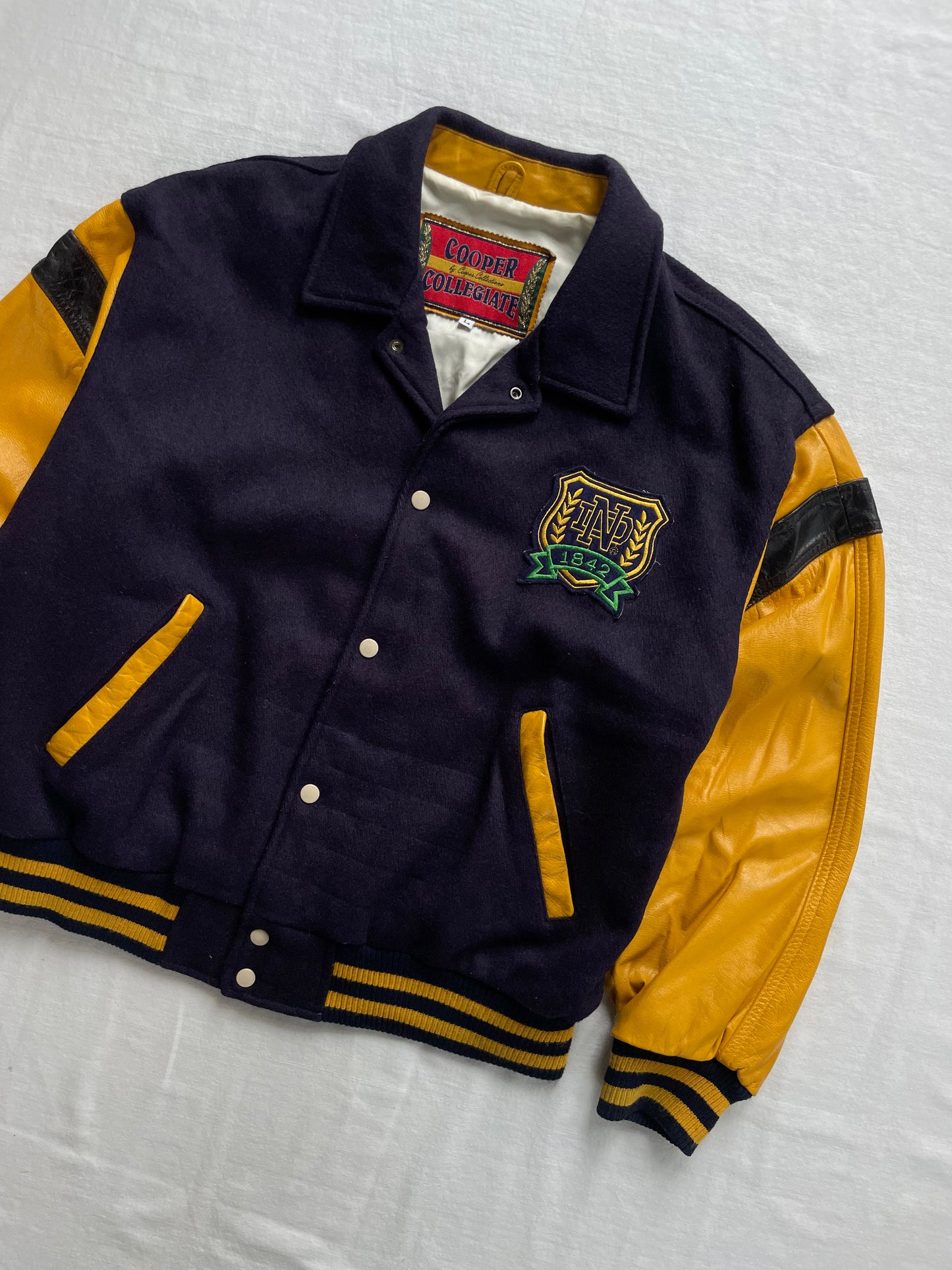 Vintage Notre Dame Leather and Wool Varsity Jacket Large