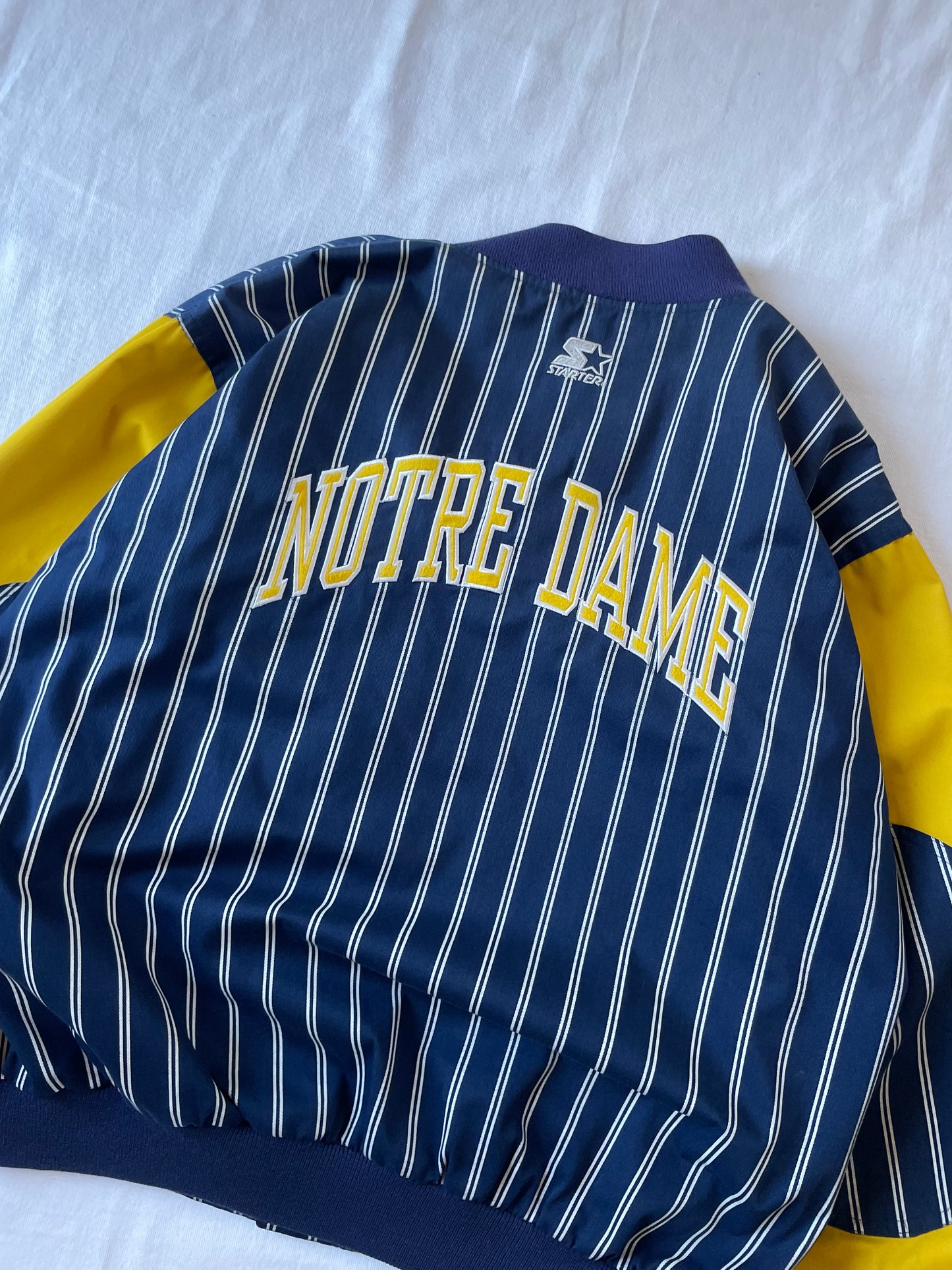 Vintage Notre Dame Striped Bomber Jacket Large