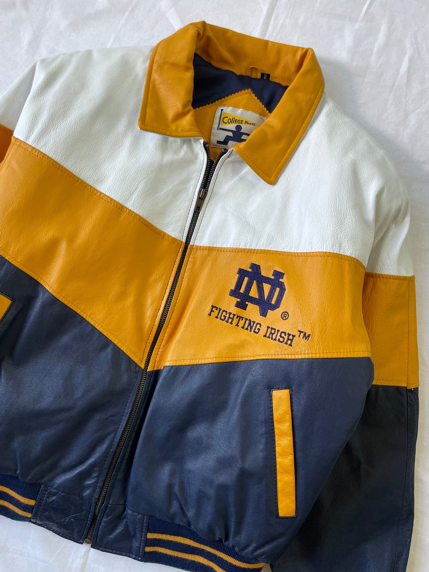 Vintage Notre Dame Leather Bomber Jacket Large