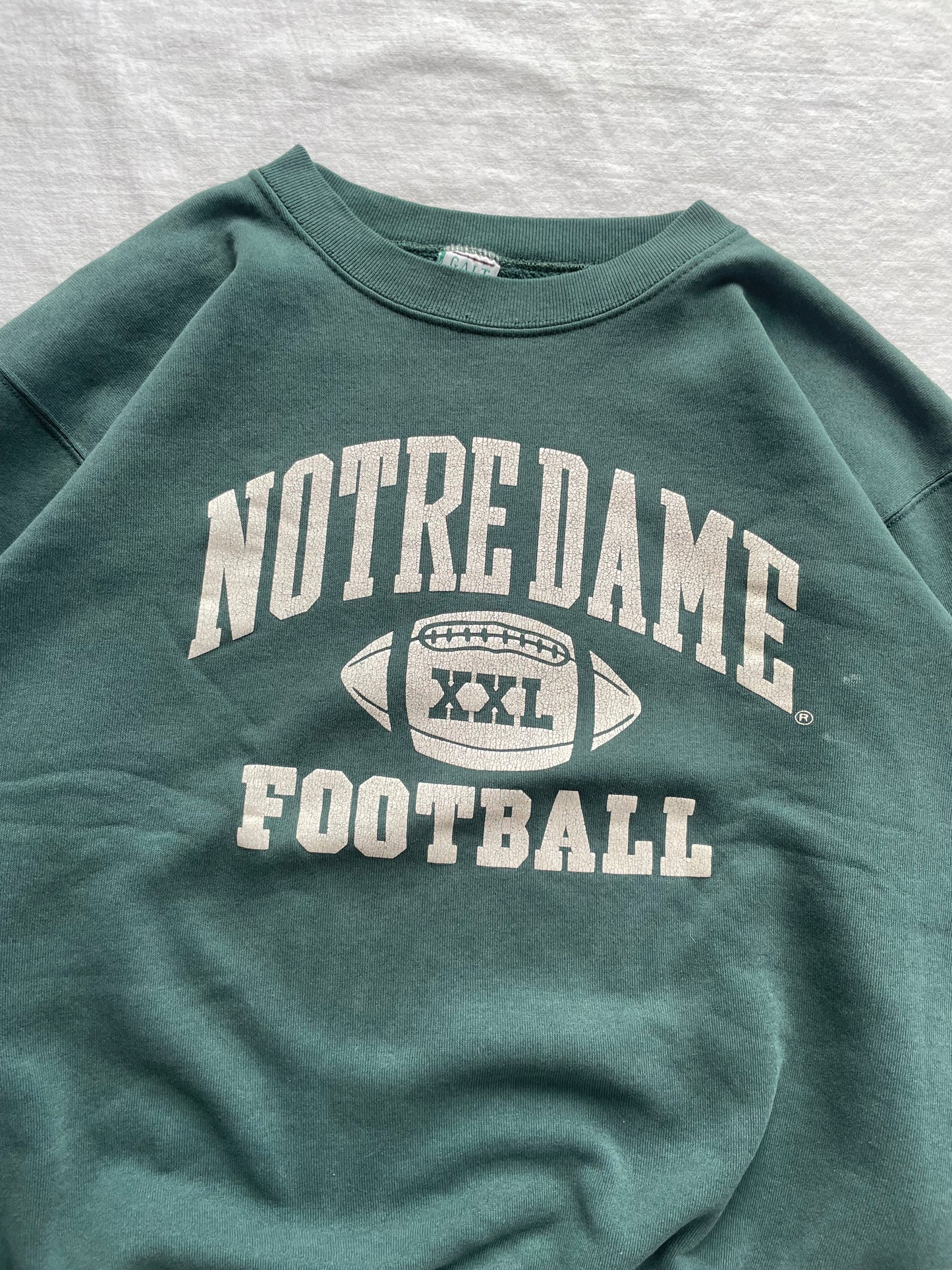 Vintage Notre Dame Green Football Crewneck Large