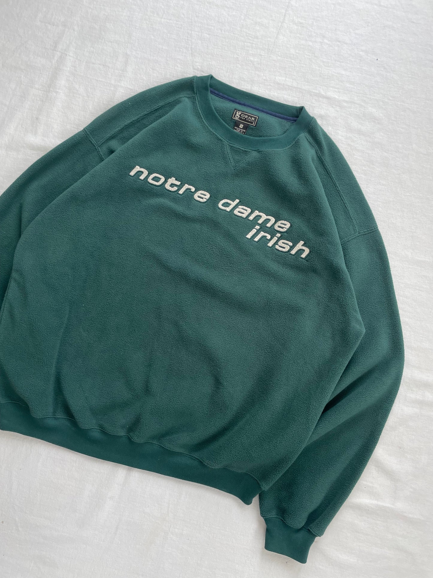 Vintage Notre Dame Green Fleece Crewneck Medium