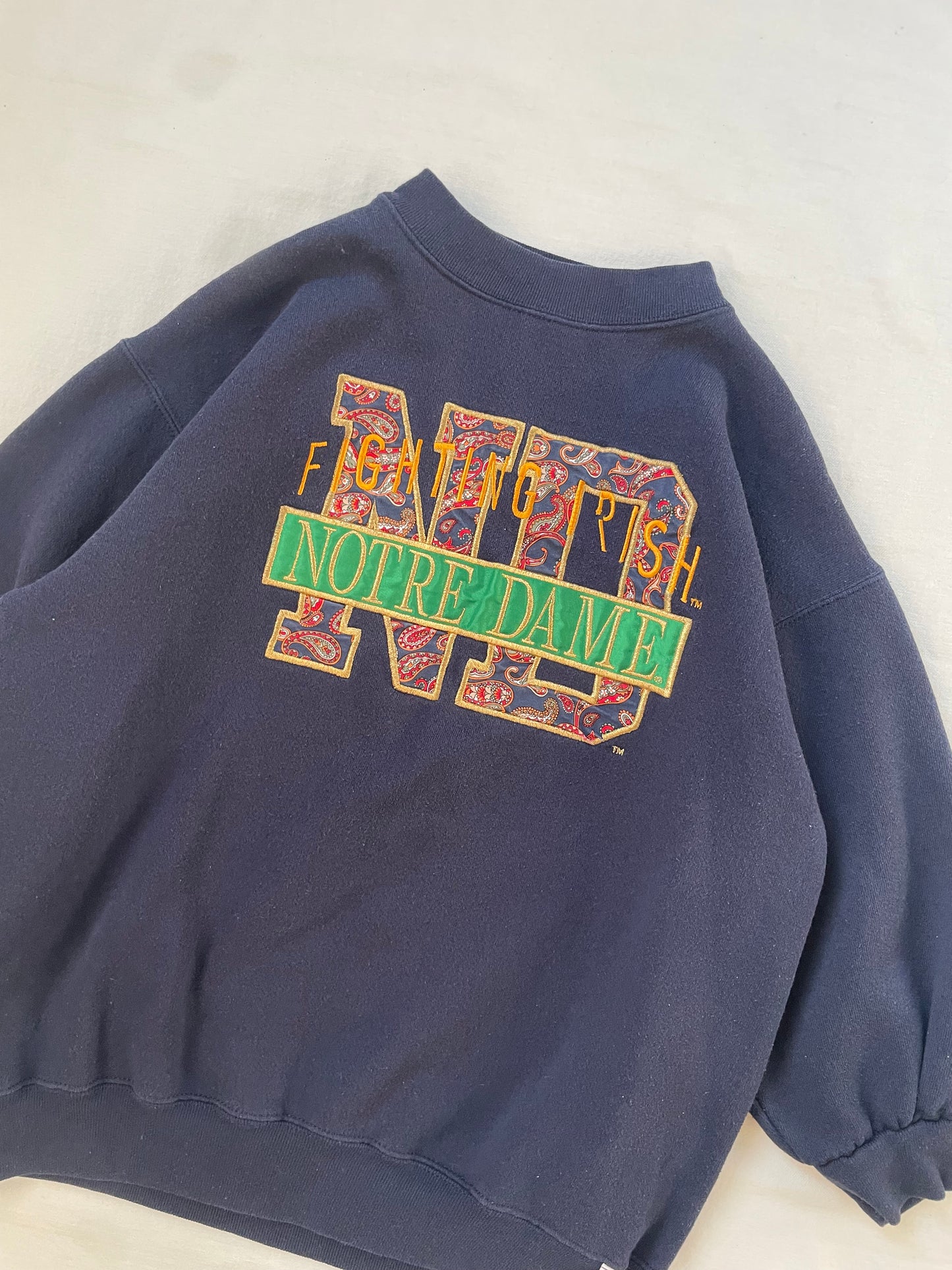 Vintage Notre Dame Paisley Print Crewneck Small