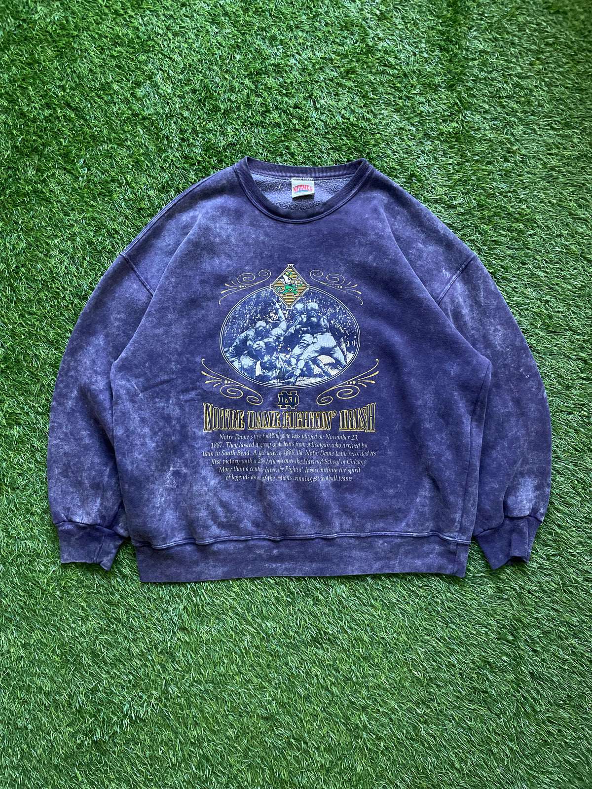 Vintage Notre Dame Acid Washed Crewneck Sweatshirt XLarge