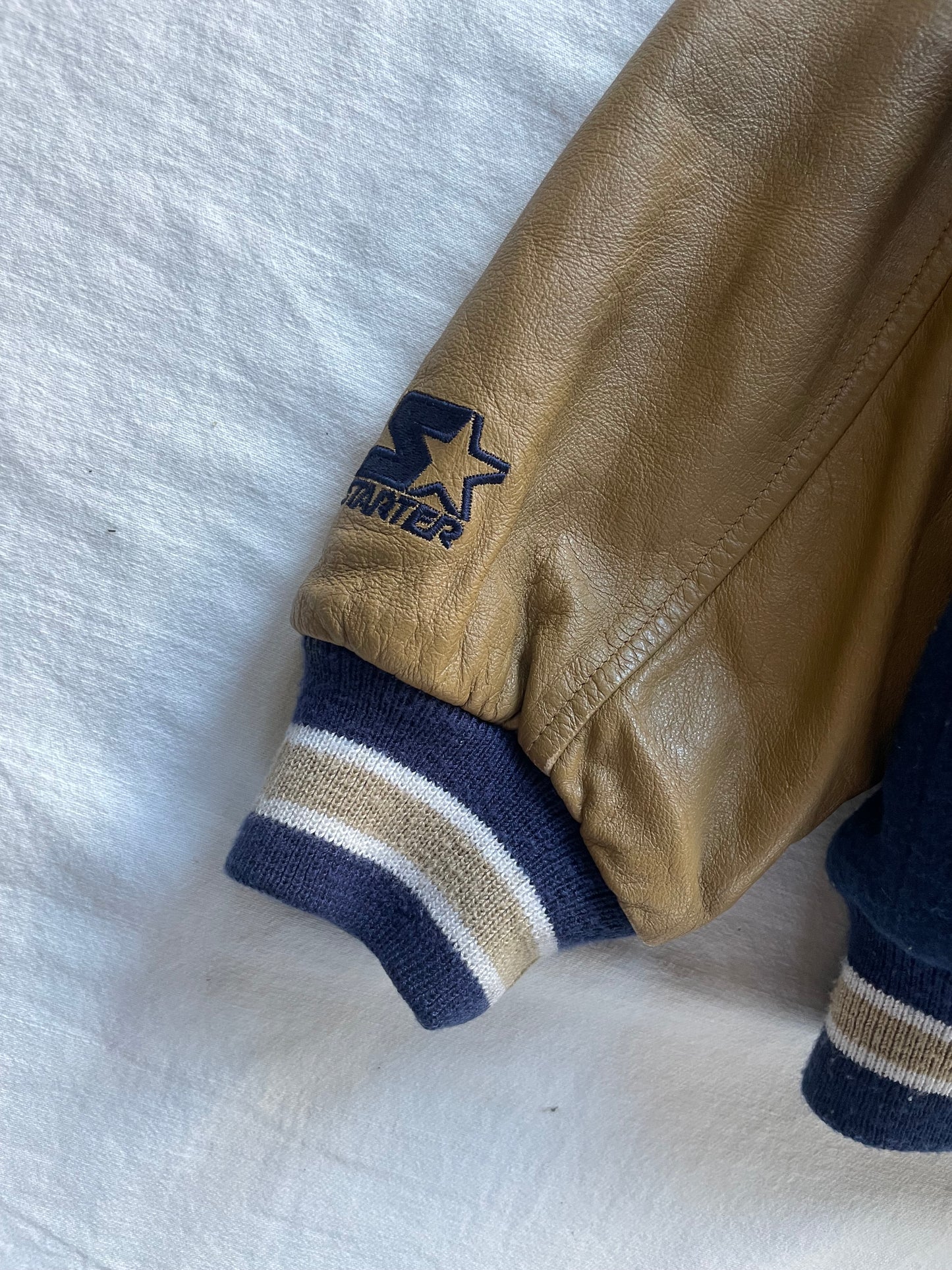 Vintage Notre Dame Leather and Wool Varsity Jacket Large