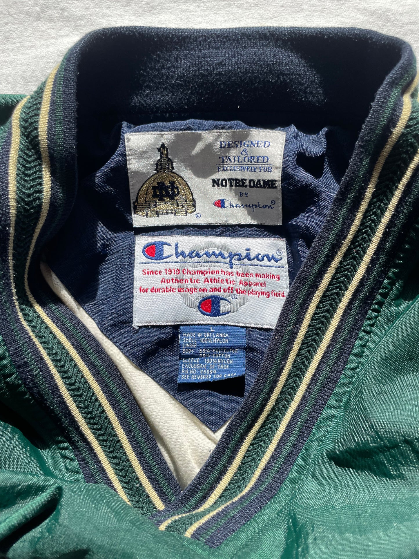 Vintage Notre Dame Green Pullover Windbreaker Large/XLarge