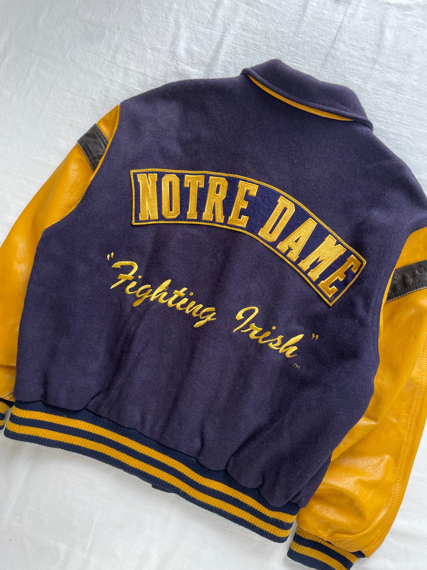 Vintage Notre Dame Leather and Wool Varsity Jacket Large