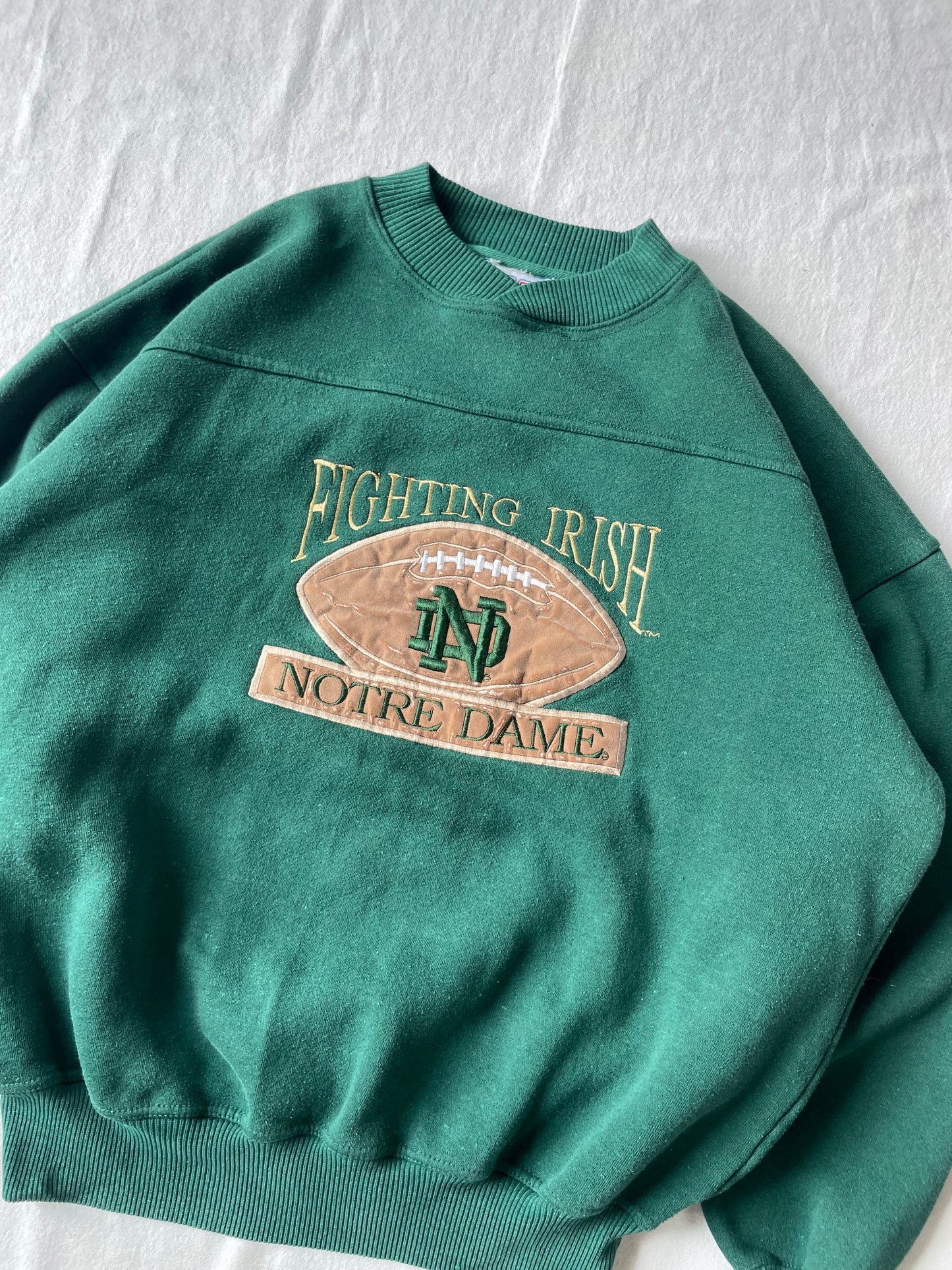 Vintage Notre Dame Green Football Crewneck Large