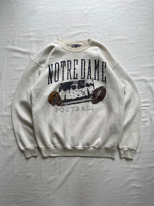 Vintage Notre Dame Football Cream Crewneck Large