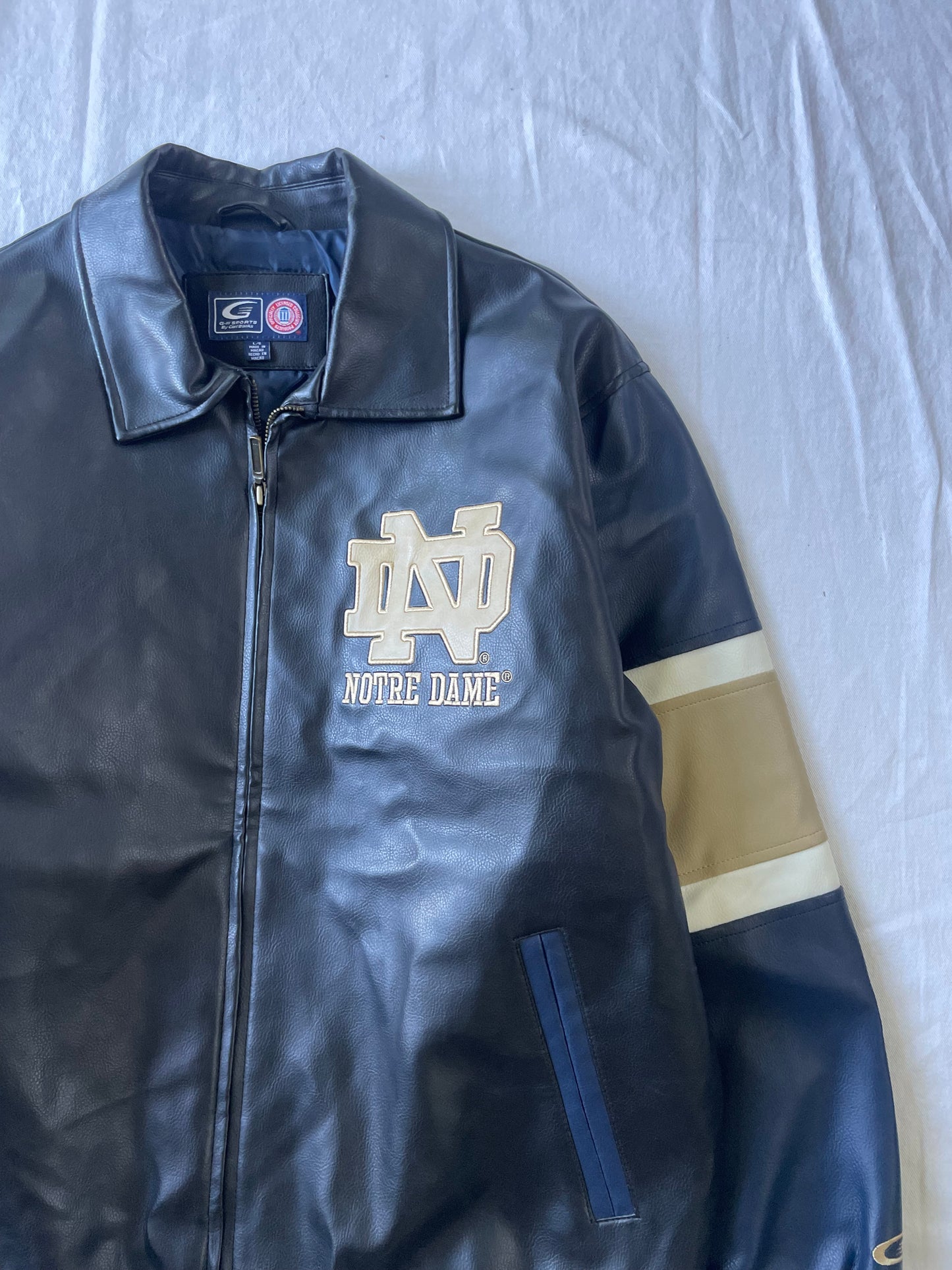 Vintage Notre Dame Leather Bomber Jacket Large