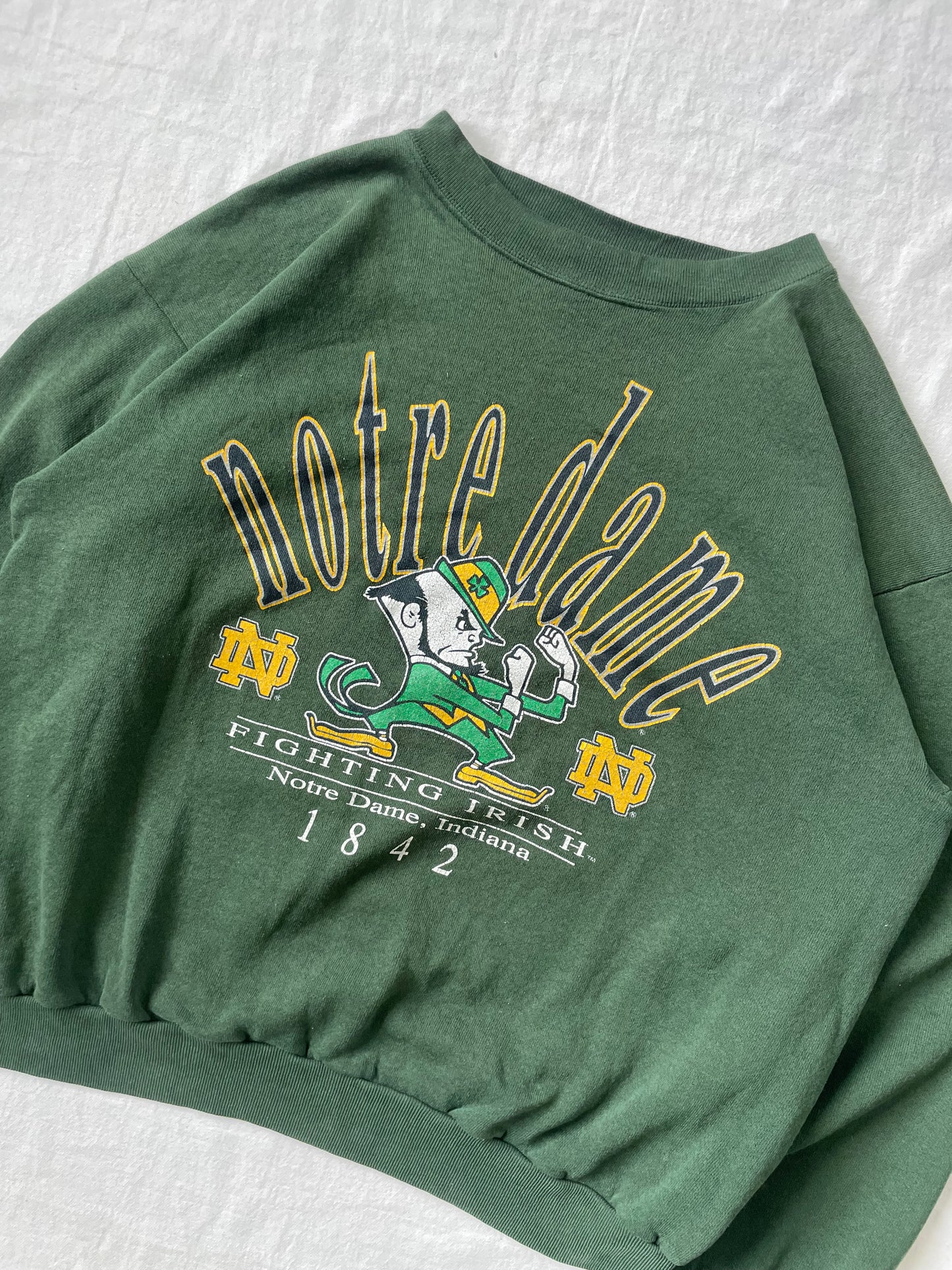 Vintage Notre Dame Green Distressed Crewneck Large