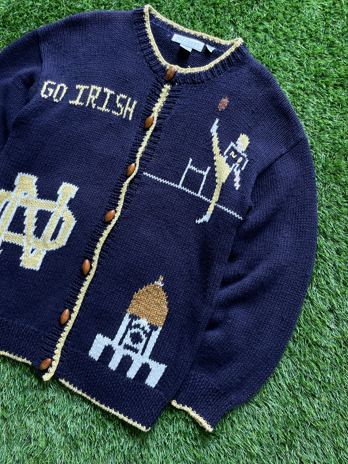 Vintage Notre Dame Football Knit Cardigan Sweater Medium