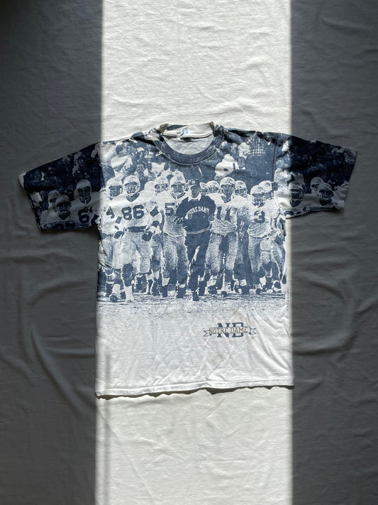 Vintage Notre Dame Football Lou Holtz All Over Print Tee Large/XLarge