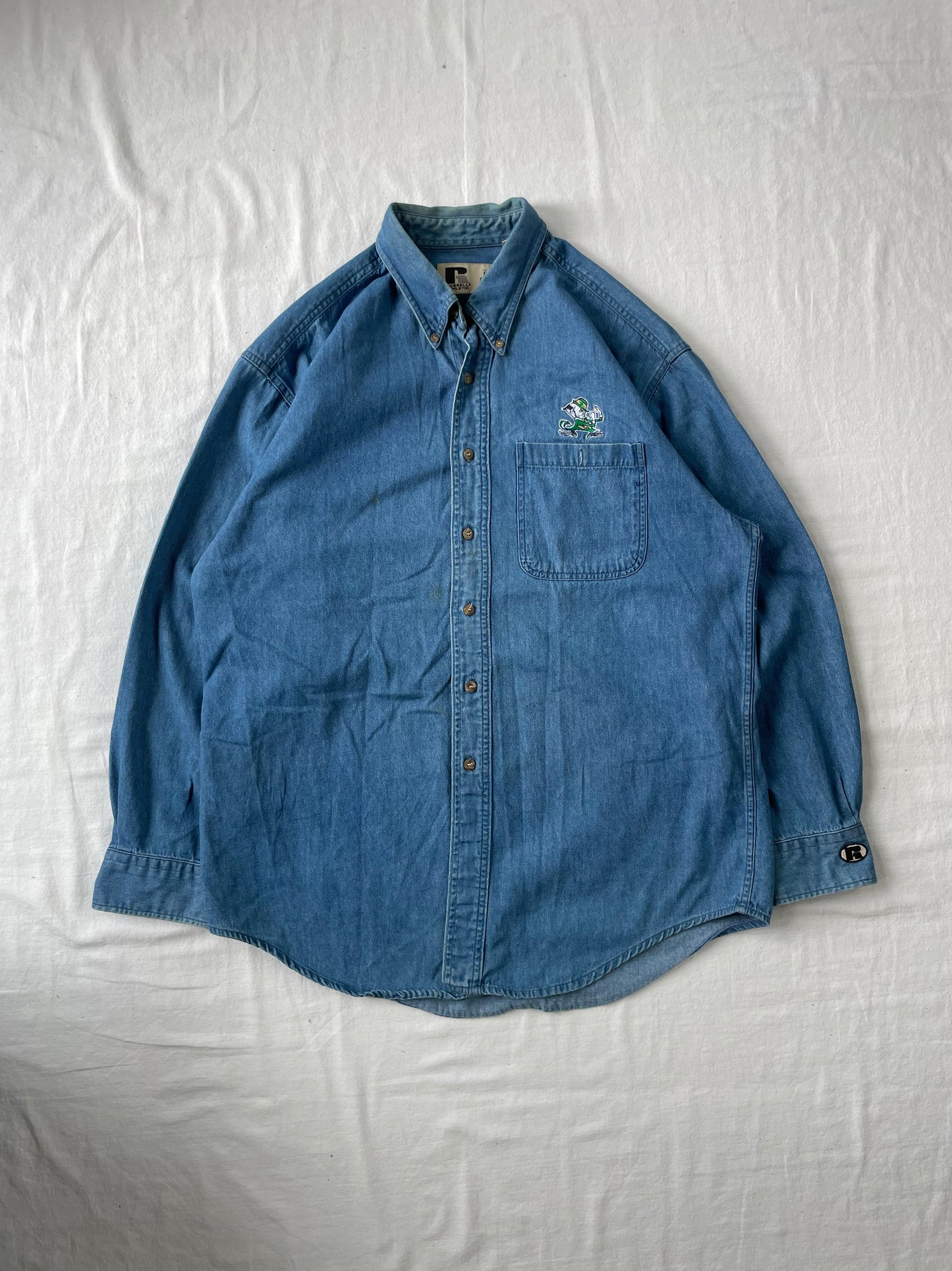 Vintage Notre Dame Denim Button Down Large
