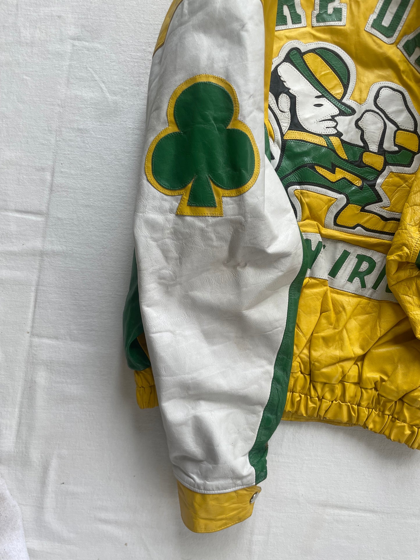 Vintage Notre Dame Green and Yellow Leather Jacket Large
