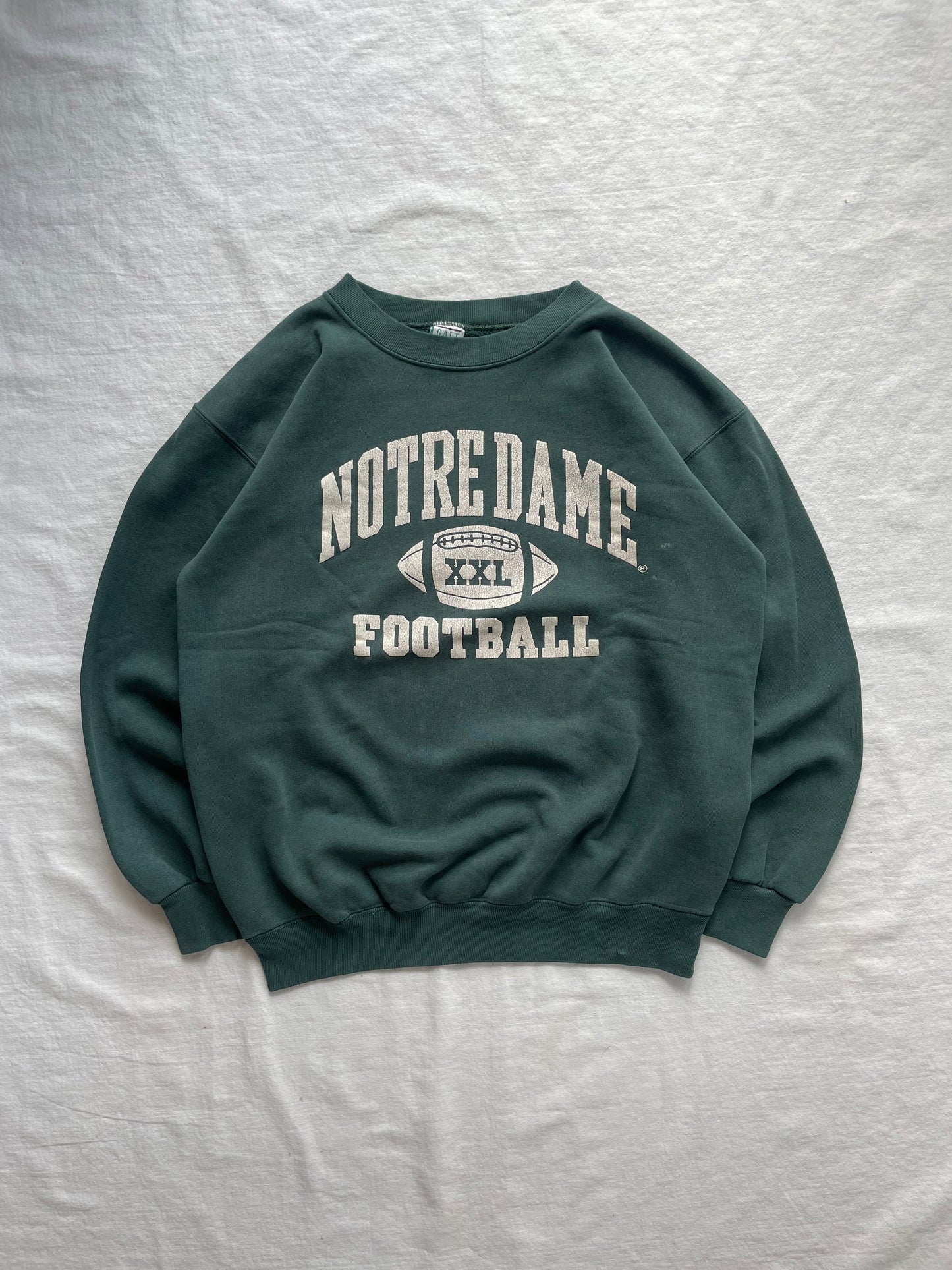 Vintage Notre Dame Green Football Crewneck Large