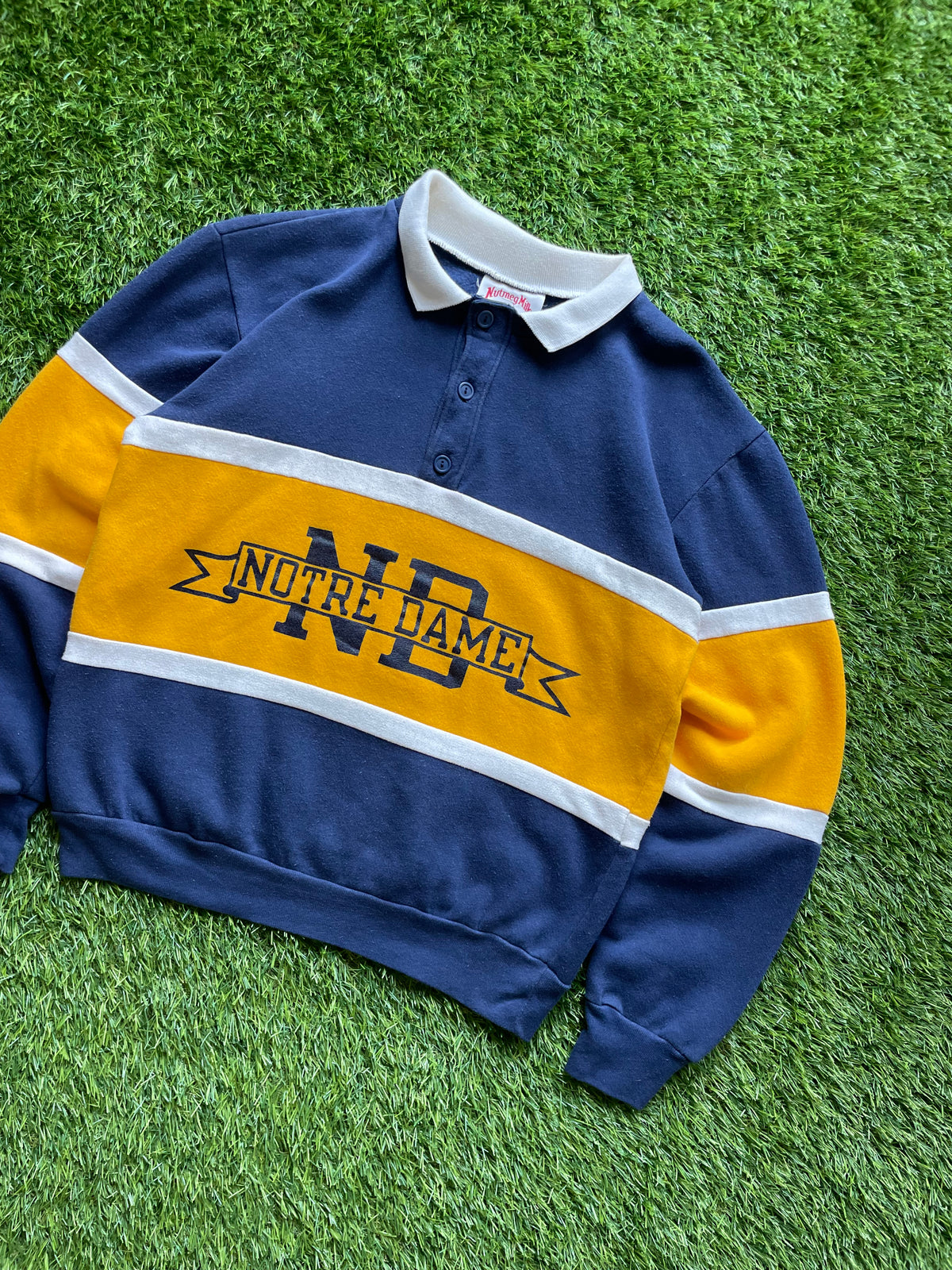 Vintage Notre Dame Rugby Polo Sweatshirt Large