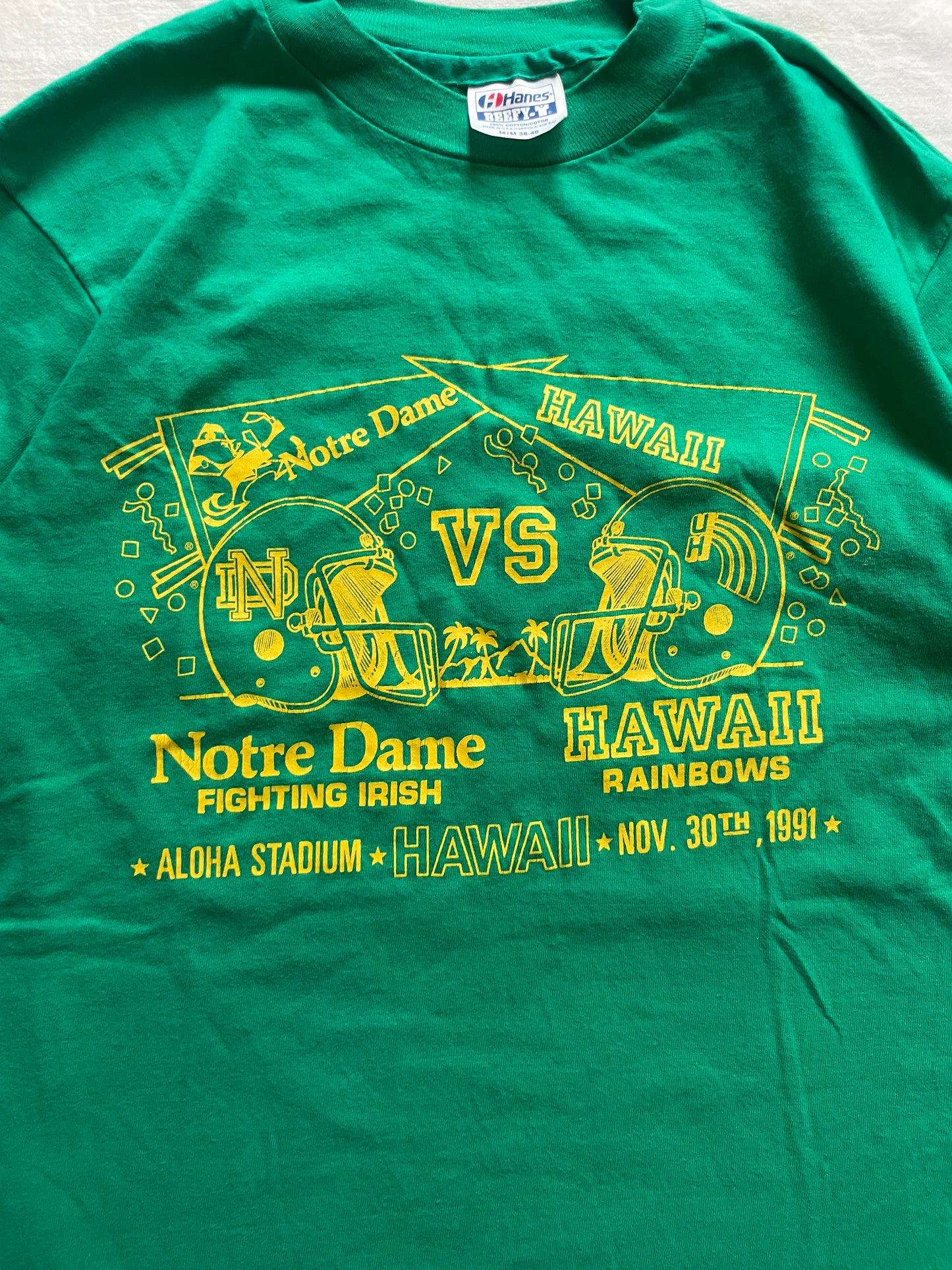 Vintage 1991 Notre Dame vs Hawaii Football Tee Small/Medium