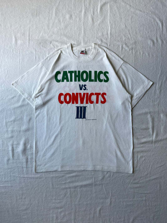AUCTION! Vintage 1990 ORIGINAL CATHOLICS vs. CONVICTS Take No Prisoners Tee XLarge