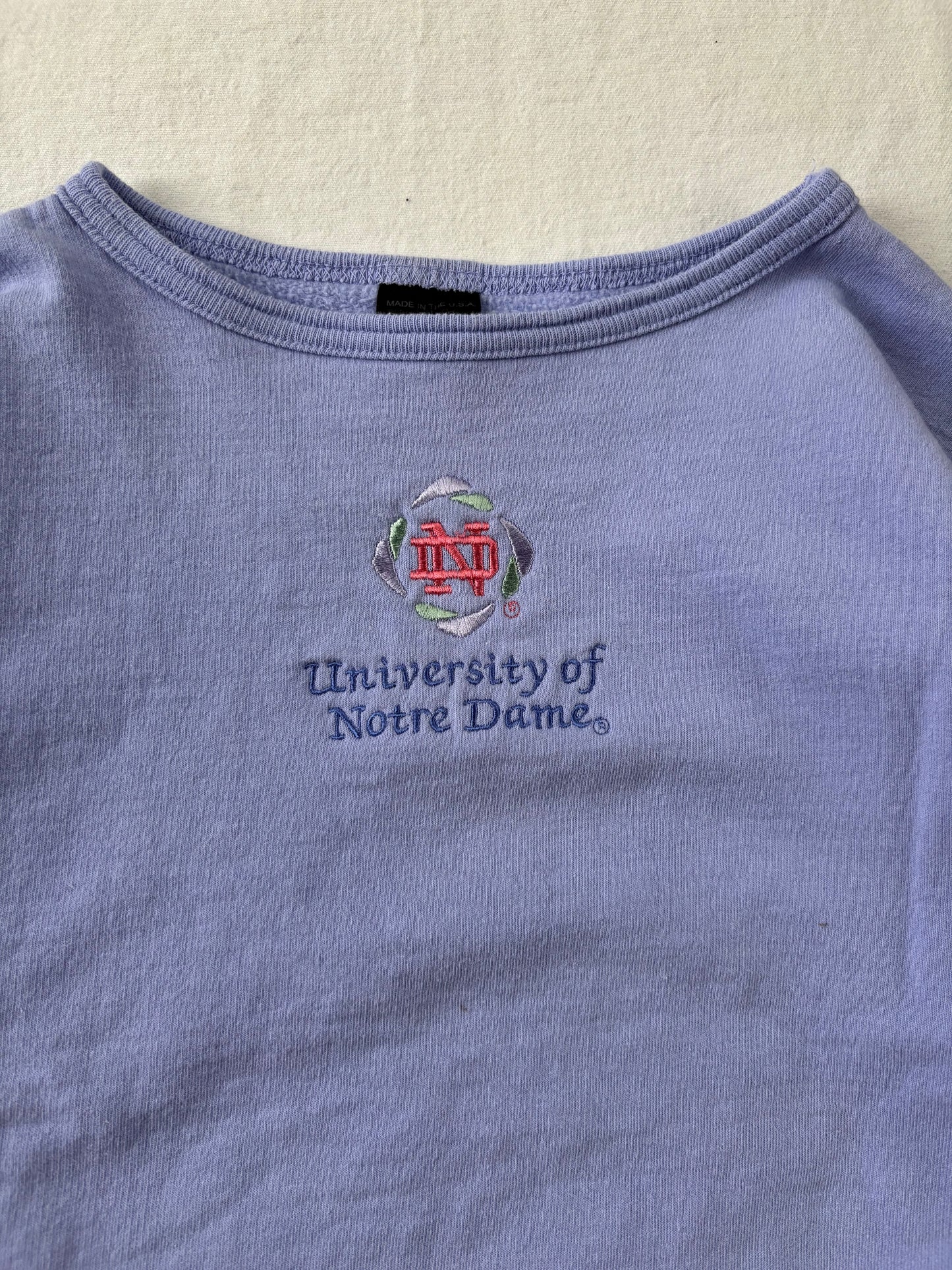 Vintage Notre Dame Purple Cropped Crew Womens Small