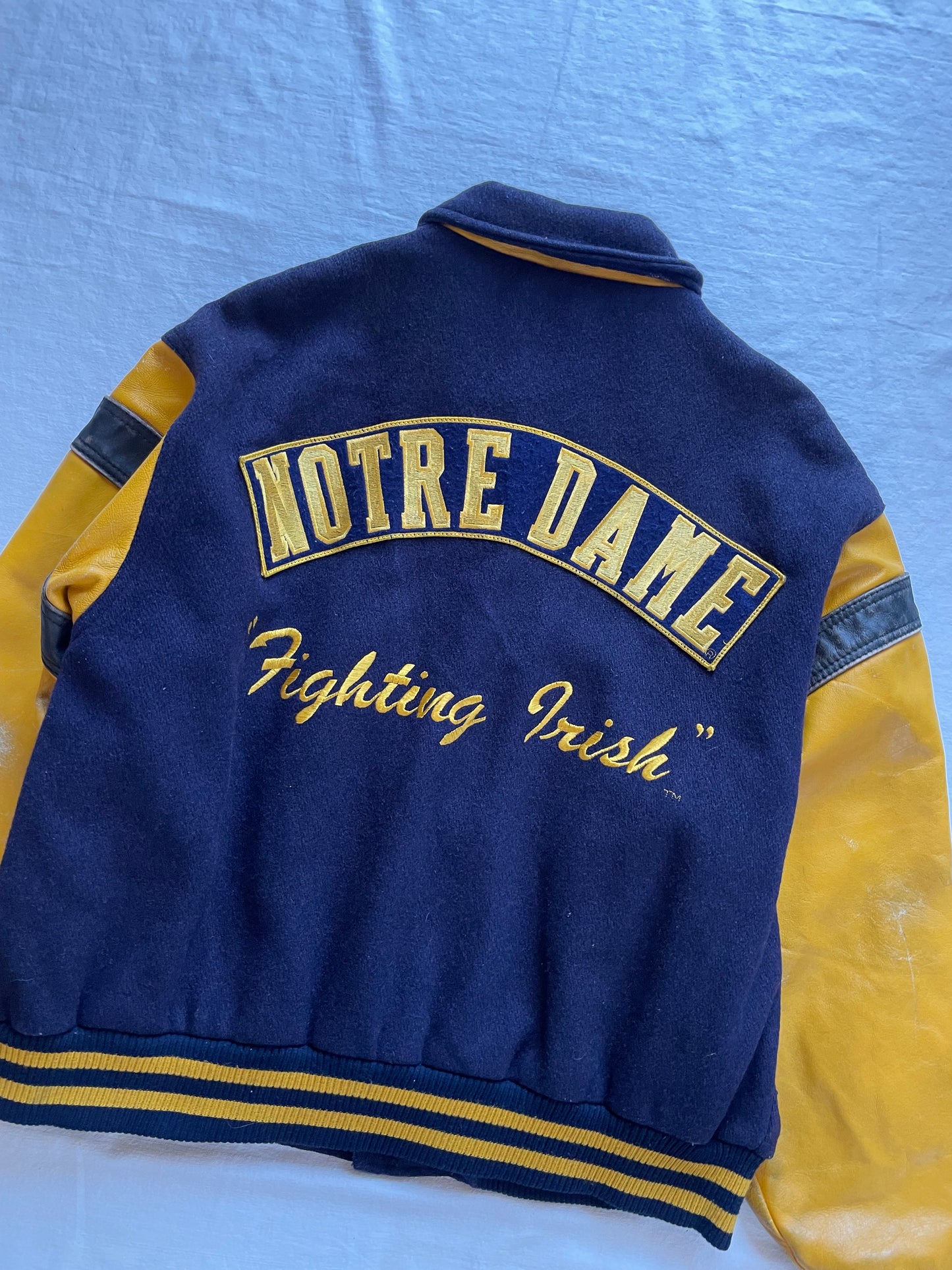 Vintage Notre Dame Leather and Wool Varsity Jacket XLarge