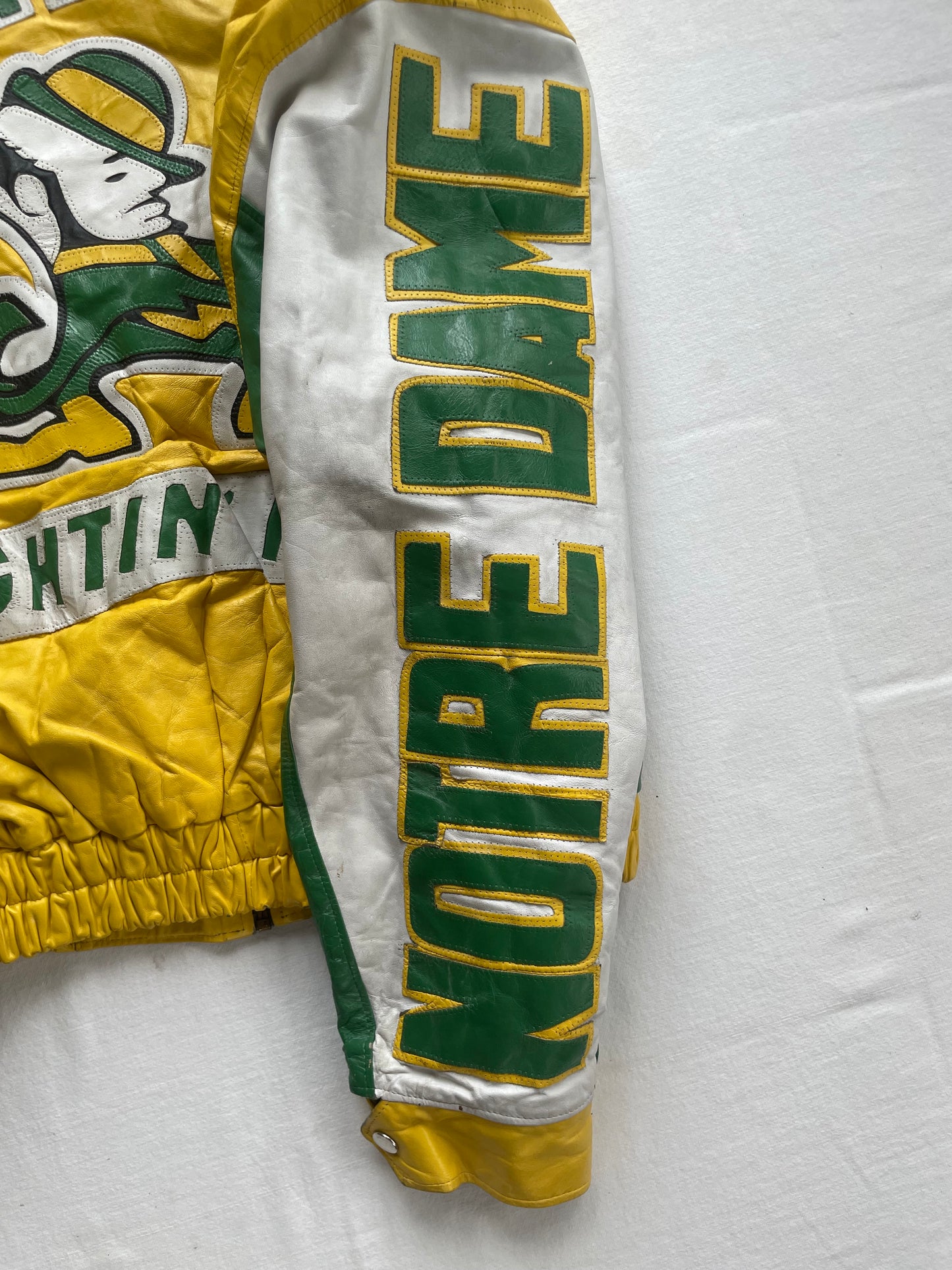 Vintage Notre Dame Green and Yellow Leather Jacket Large