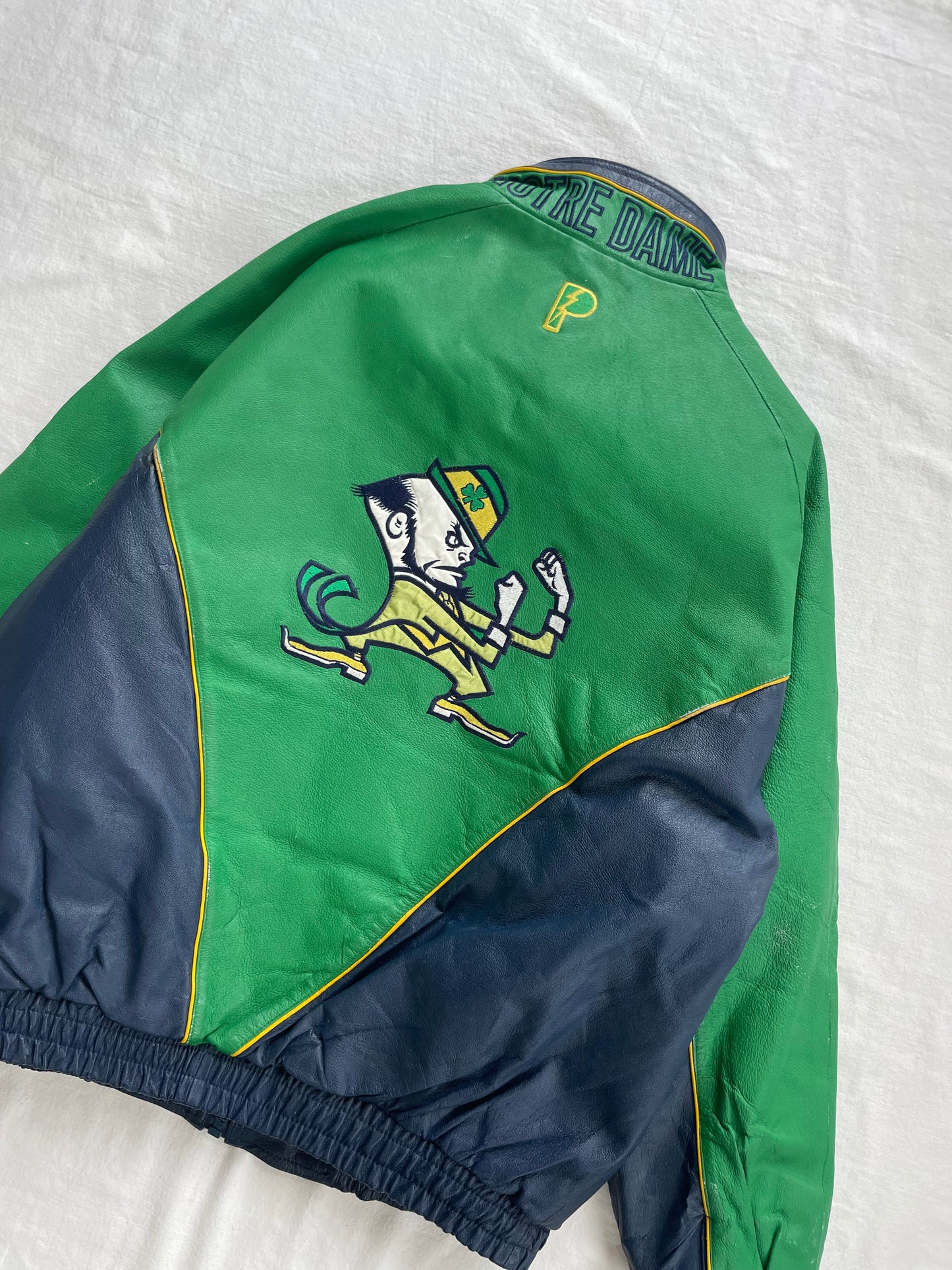 Vintage Notre Dame Green Leather Jacket XLarge