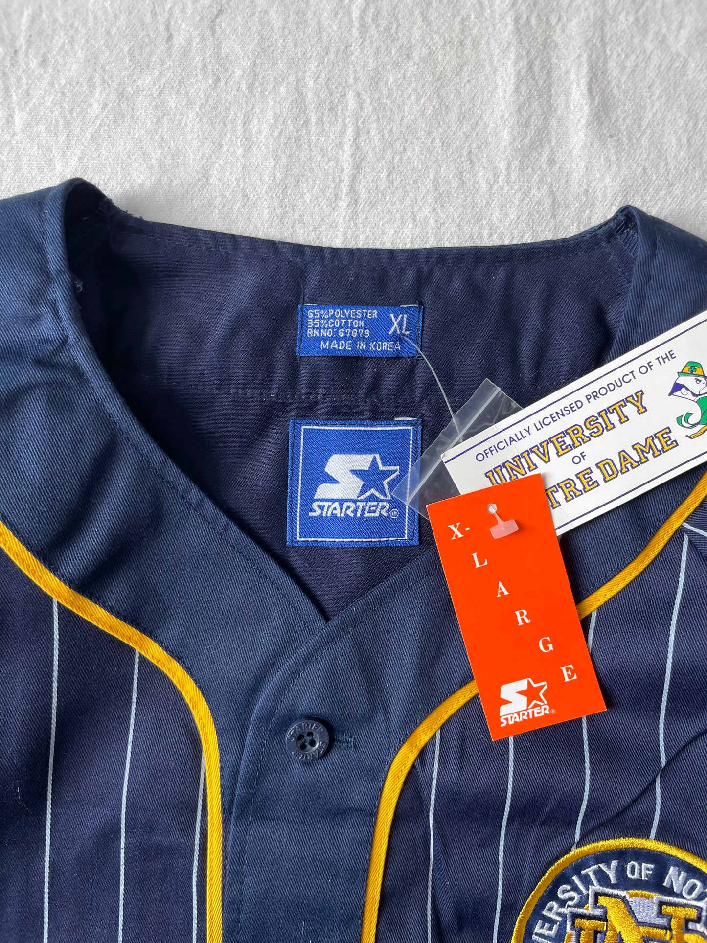 Vintage Brand New Notre Dame Pinstripe Baseball Jersey XLarge