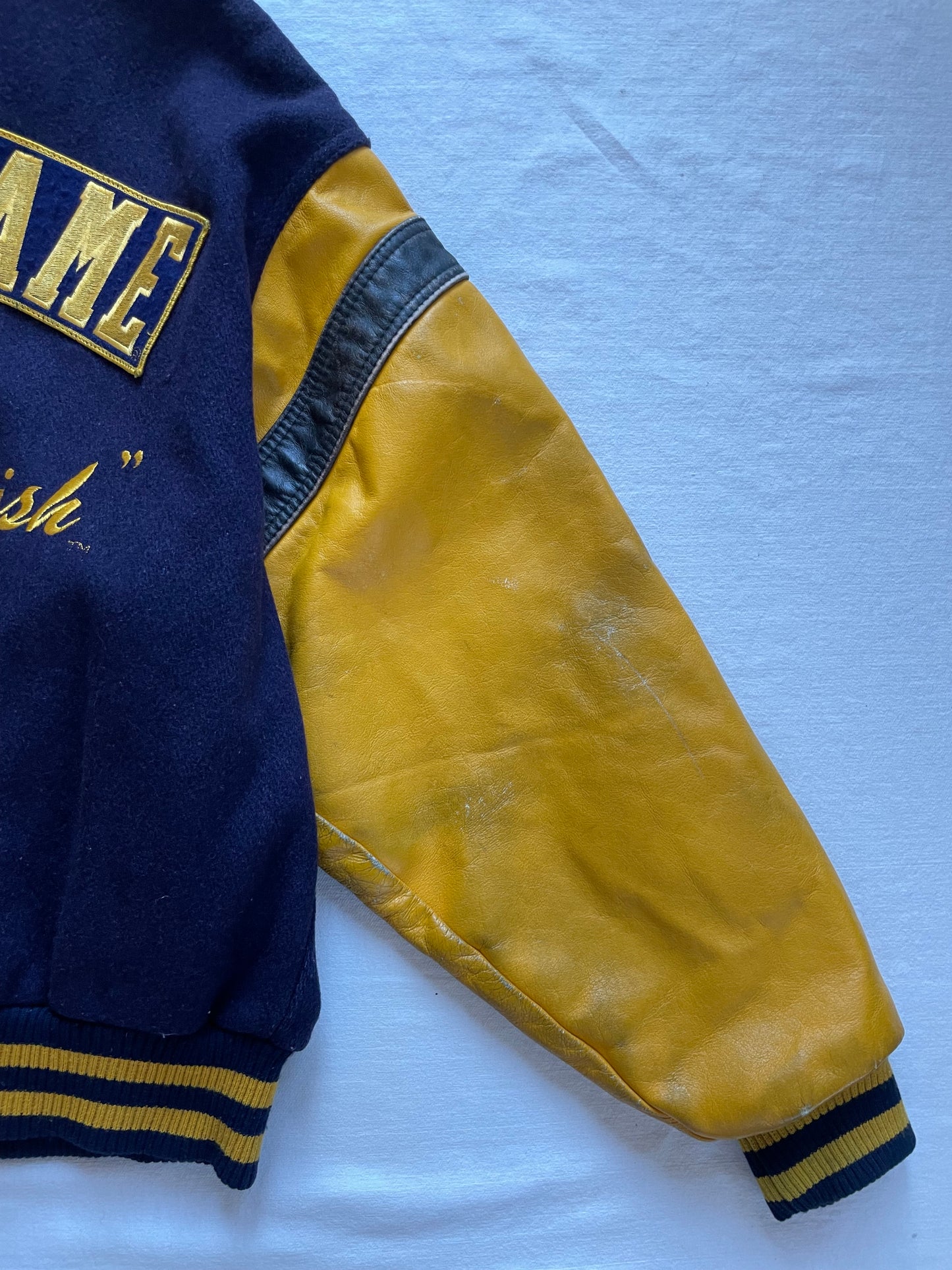 Vintage Notre Dame Leather and Wool Varsity Jacket XLarge