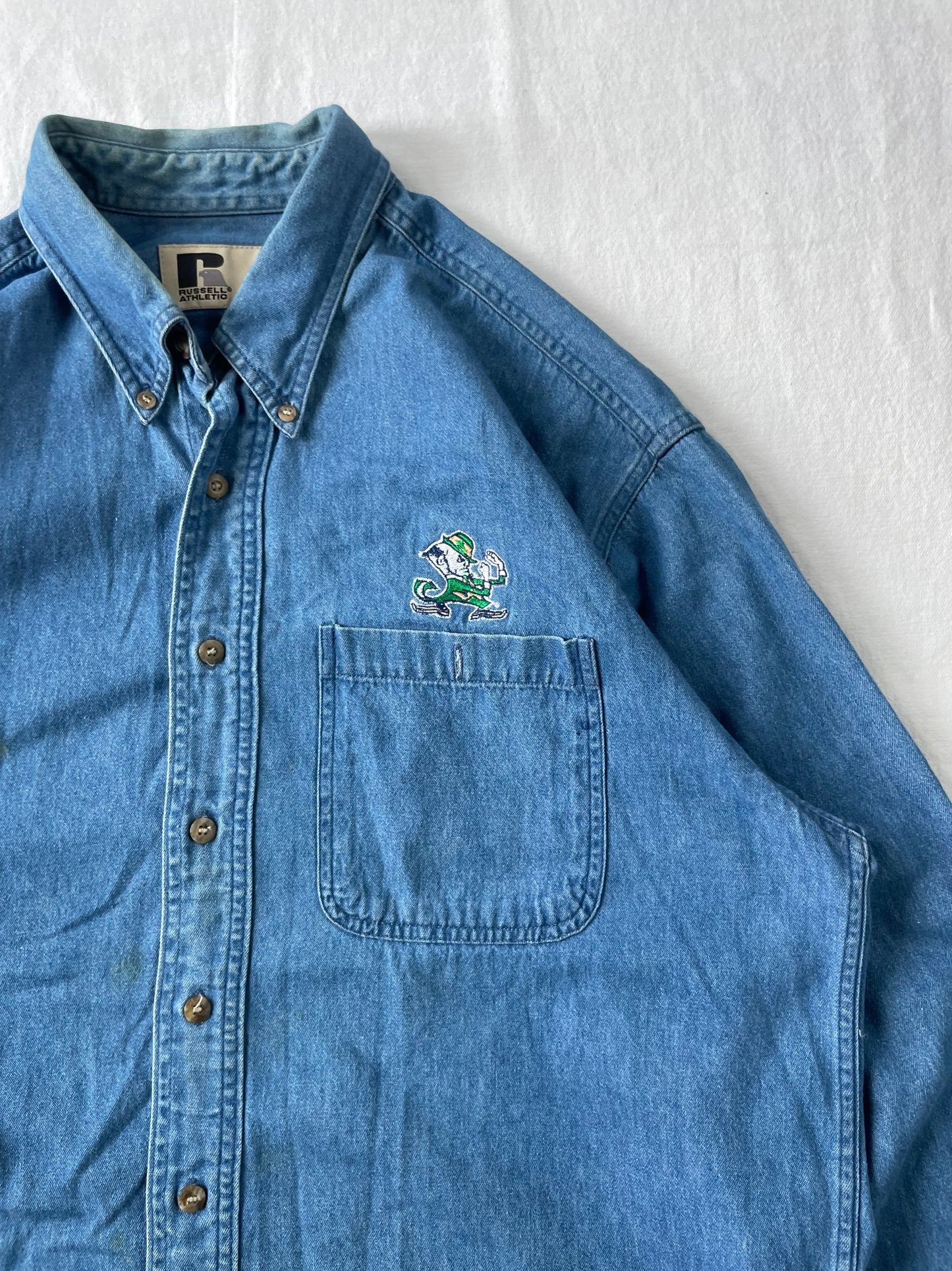 Vintage Notre Dame Denim Button Down Large