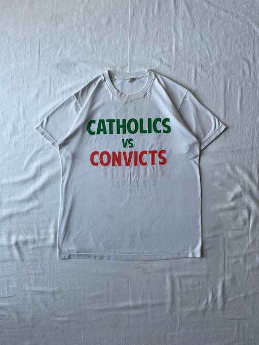 AUCTION! Vintage ORIGINAL 1988 CATHOLICS vs. CONVICTS ND vs. MIAMI Tee Medium