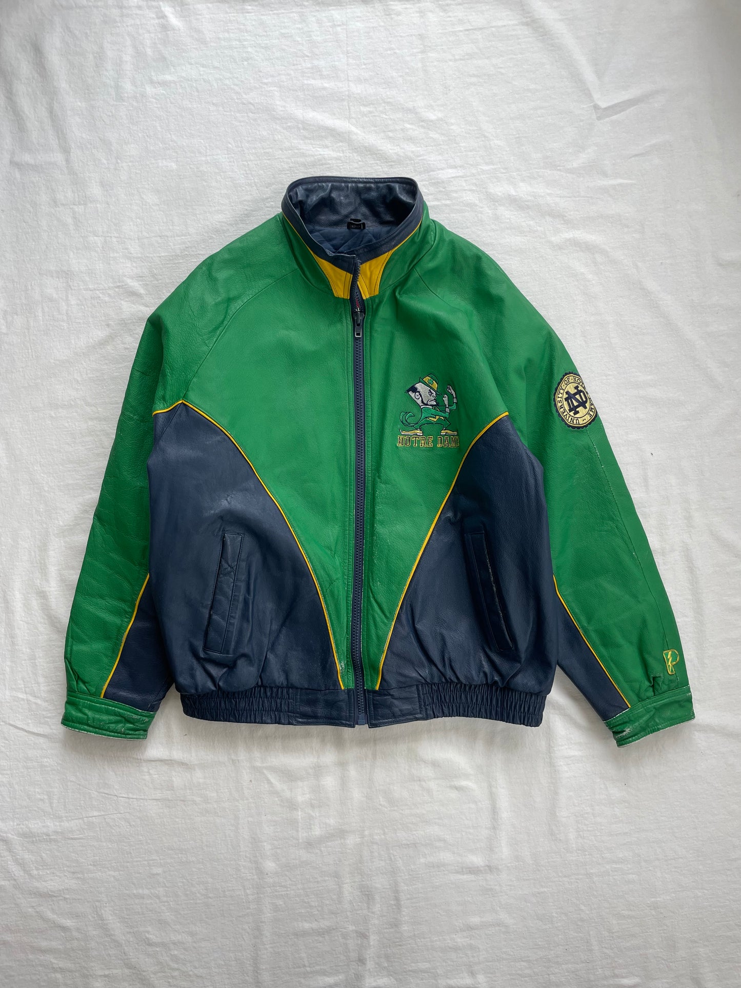 Vintage Notre Dame Green Leather Jacket XLarge