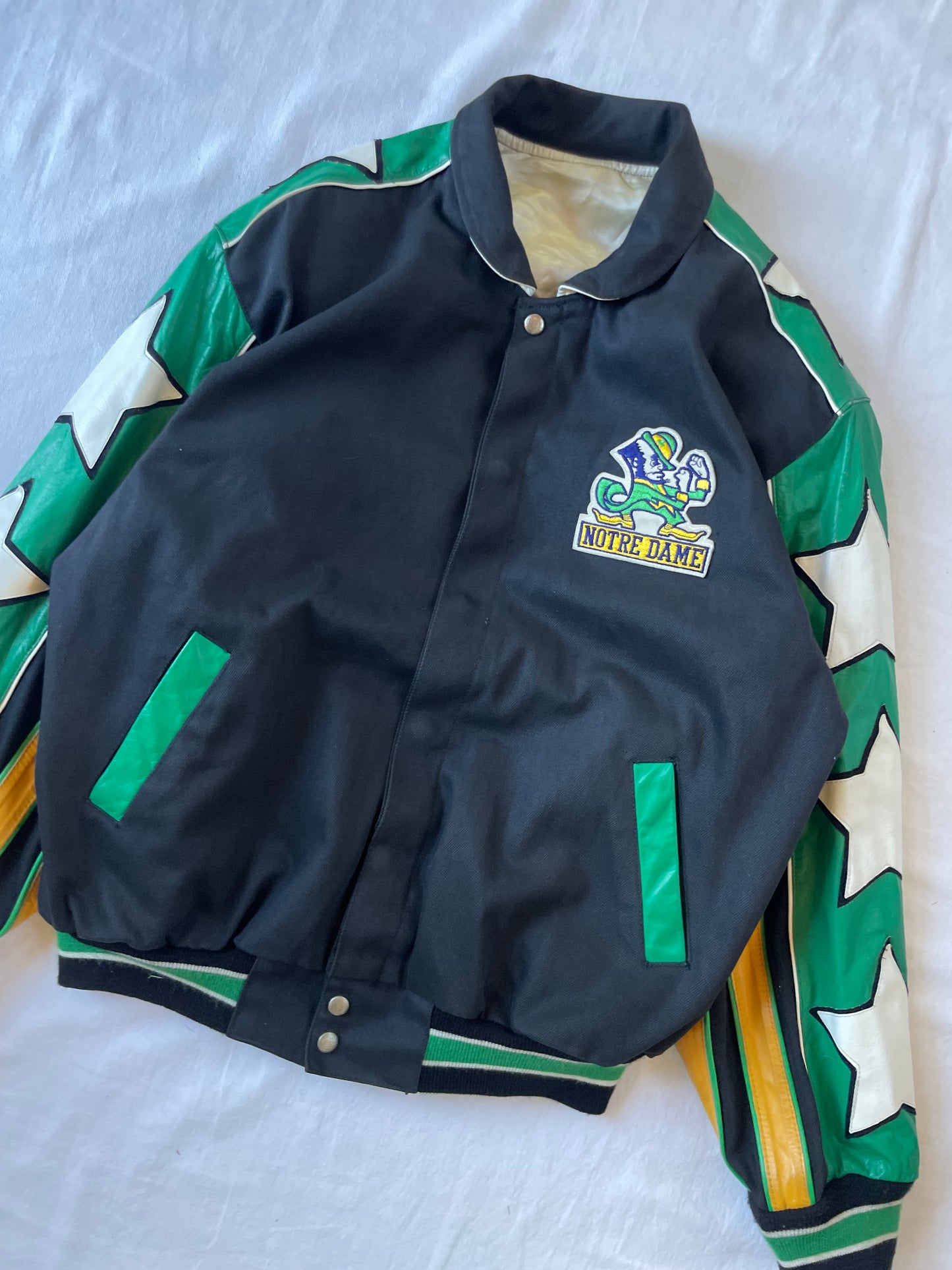 Vintage Notre Dame Jeff Hamilton Leather Stars Jacket XLarge