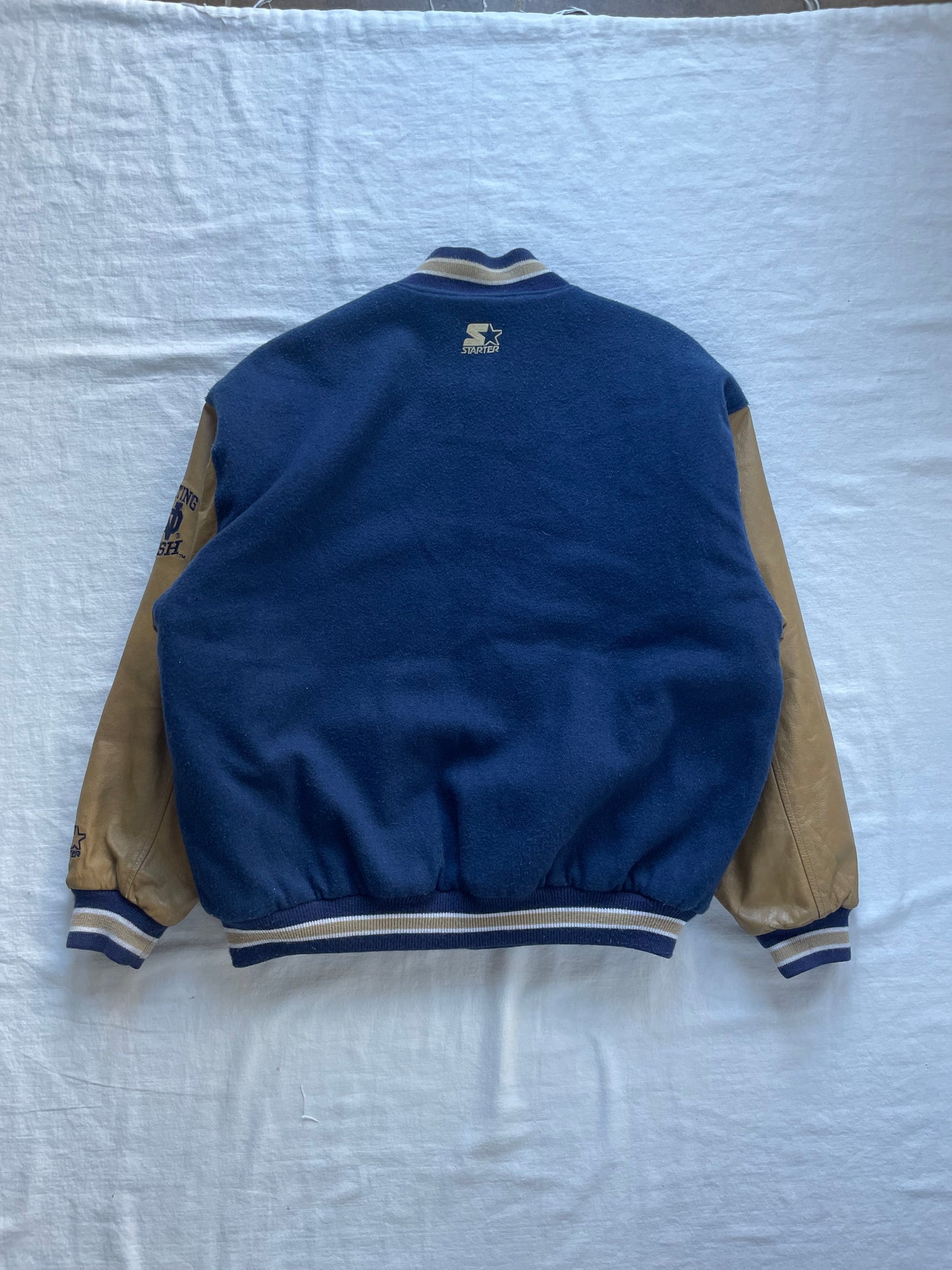 Vintage Notre Dame Leather and Wool Varsity Jacket Large
