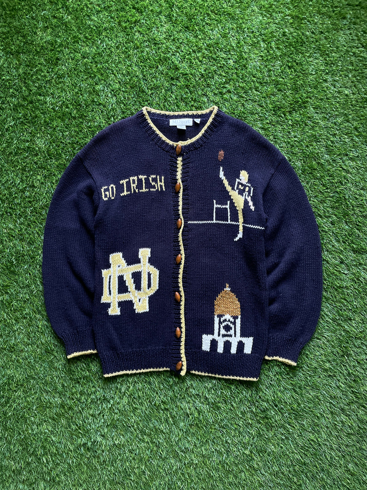 Vintage Notre Dame Football Knit Cardigan Sweater Medium