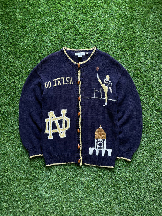 Vintage Notre Dame Football Knit Cardigan Sweater Medium