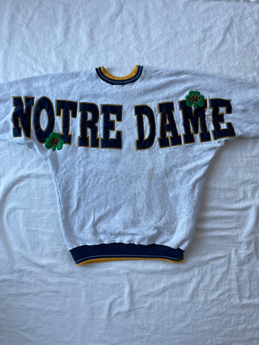 Vintage Notre Dame Spell Out Clover Crewneck XLarge