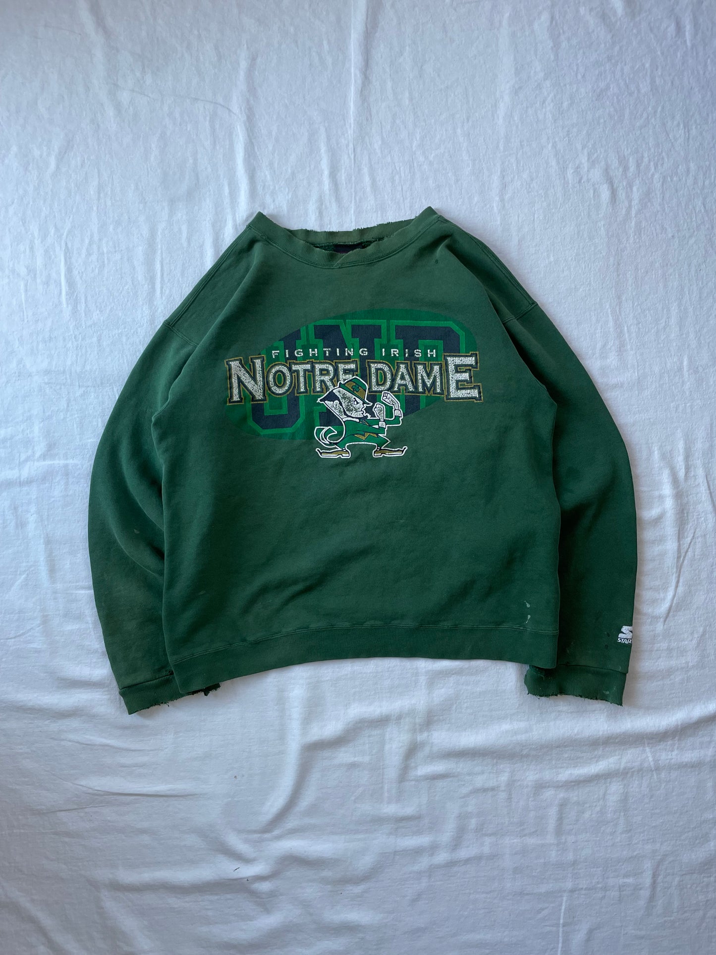Vintage Notre Dame Green Crewneck Medium Distressed
