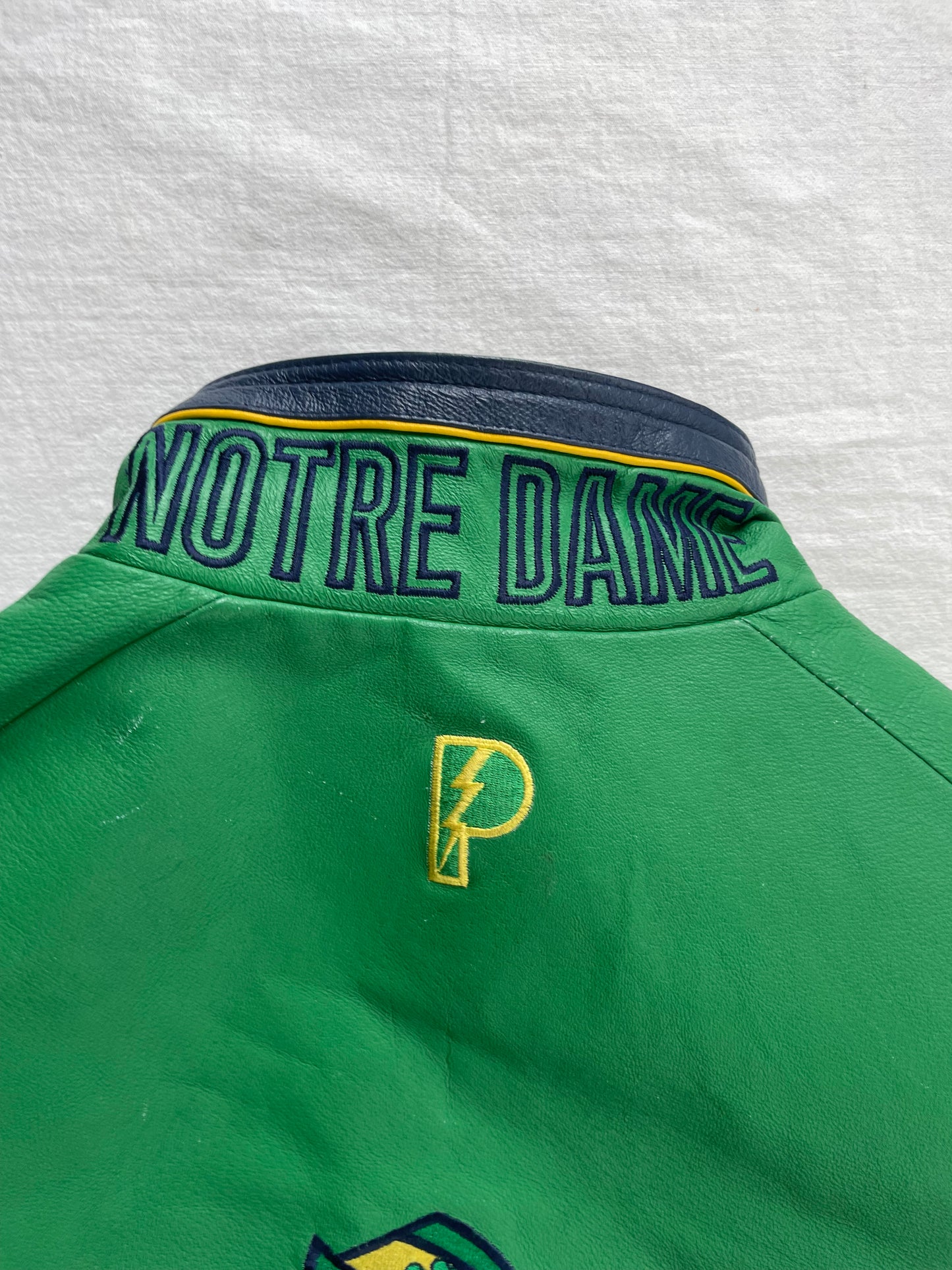 Vintage Notre Dame Green Leather Jacket XLarge