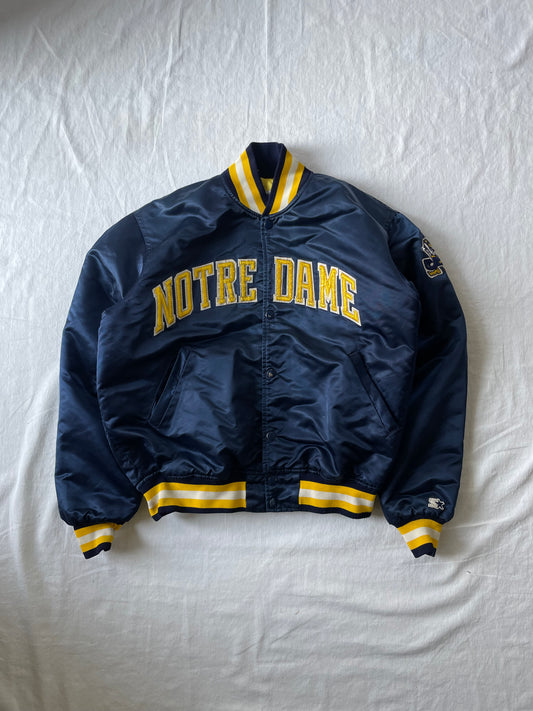 Vintage Notre Dame Satin Starter Bomber Jacket Large